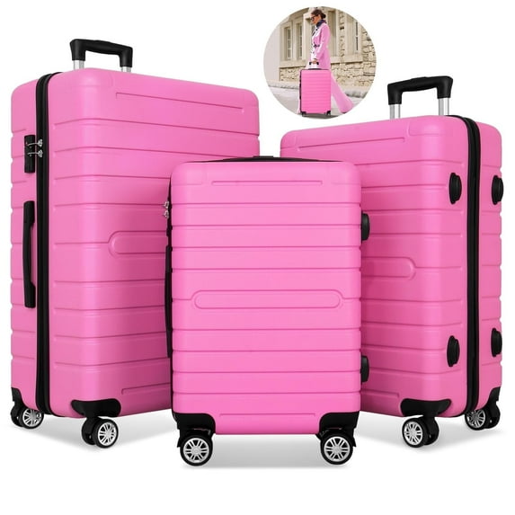 Furnibear 3 Piece Luggage Sets with TSA Locks, 20in24in28in Hardside Suitcase Set with Spinner Wheels,, Pink