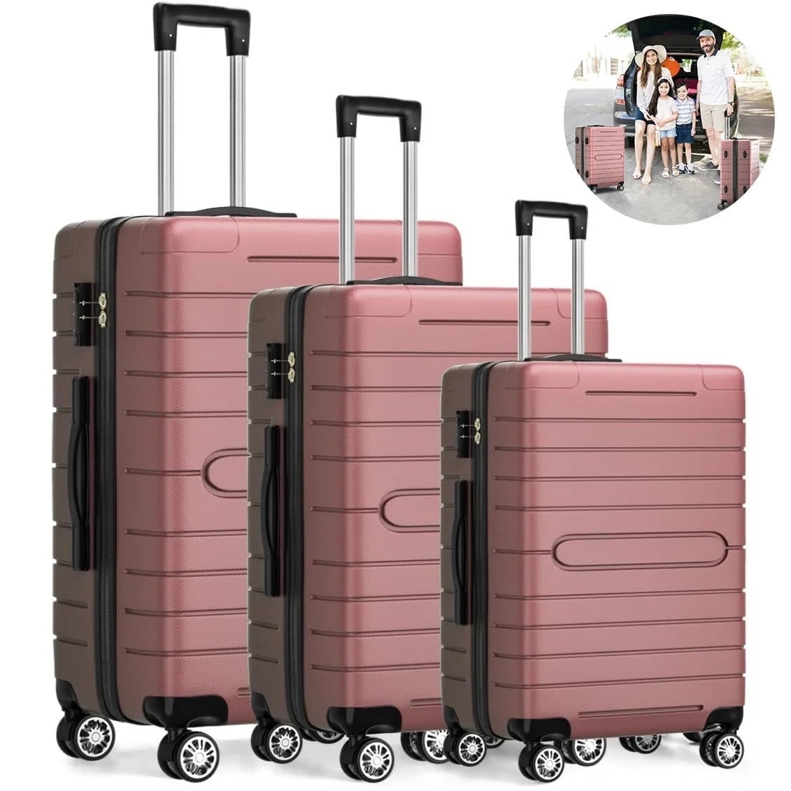 Furnibear 3-Piece Hardside Luggage Set with TSA Locks, 20in/24in/28in Spinner Wheel Suitcases, Lightweight Durable Shell, 360¡ã Silent Wheels, Stackable Design (Rose Pink)
