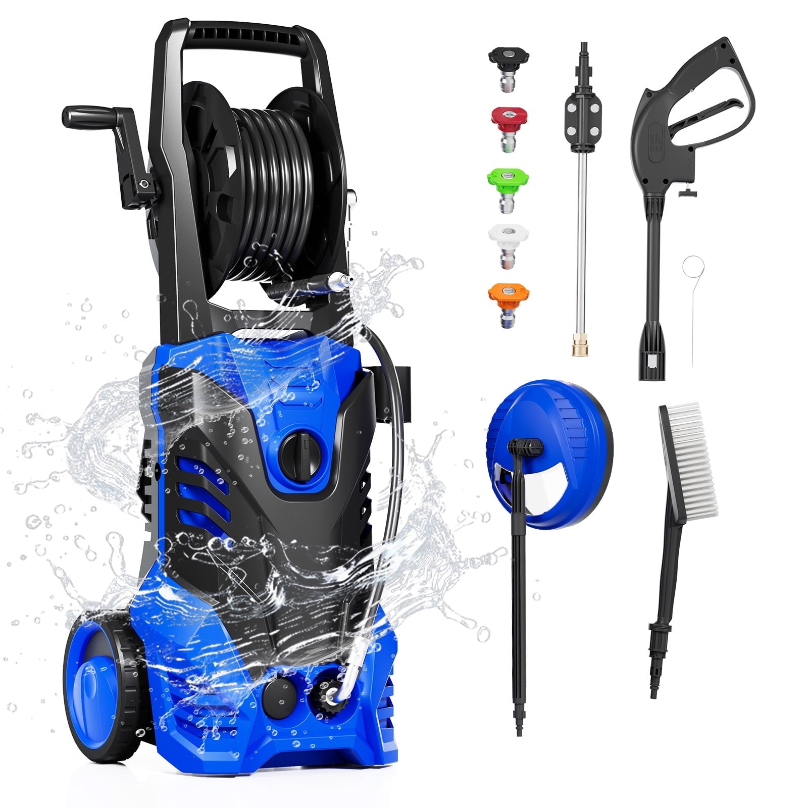 Furnibear 3800 PSI Electric Pressure Washer - Lightweight with Wheels 5 Nozzles, Ideal for Cars, Driveways, Patios Fences, Quiet 2000W Motor, Auto Shut-Off