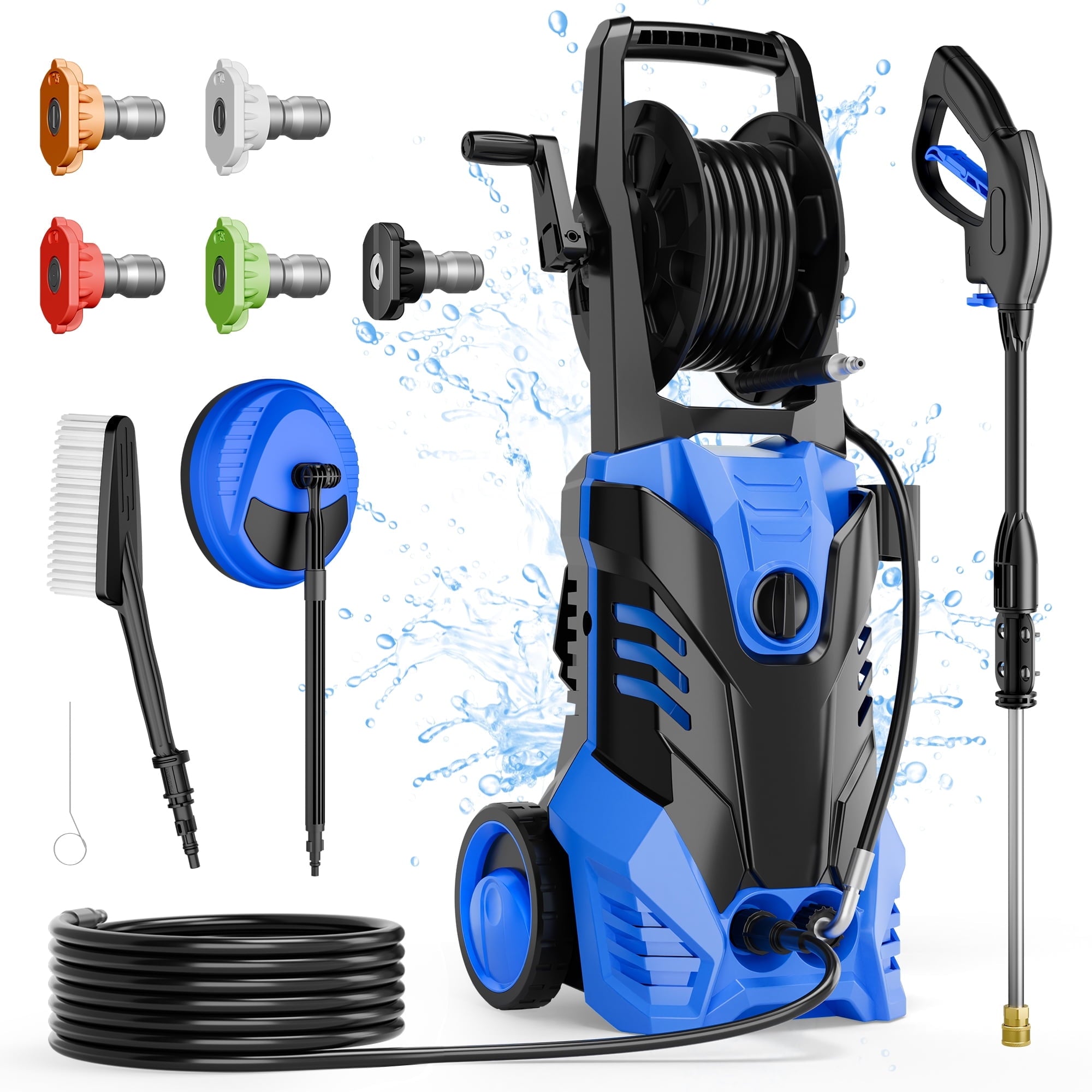 Furnibear 3800 PSI Electric Pressure Washer - Lightweight with Wheels, Easy to Assemble, 2.0GPM, Includes 5 Nozzles for Cars, Fences, Driveways,Blue