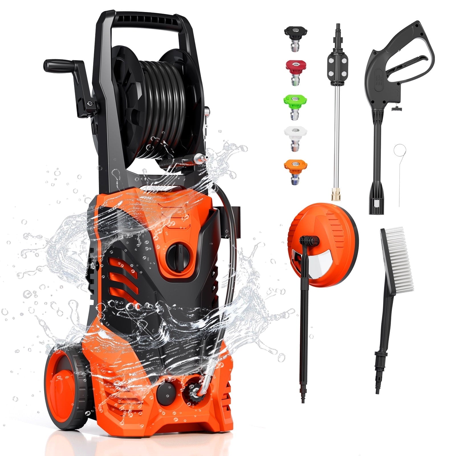 Furnibear 3800 PSI Electric Pressure Washer - Lightweight with Wheels, Easy to Assemble, Includes 5 Nozzles for Cars, Fences, Patios Driveways