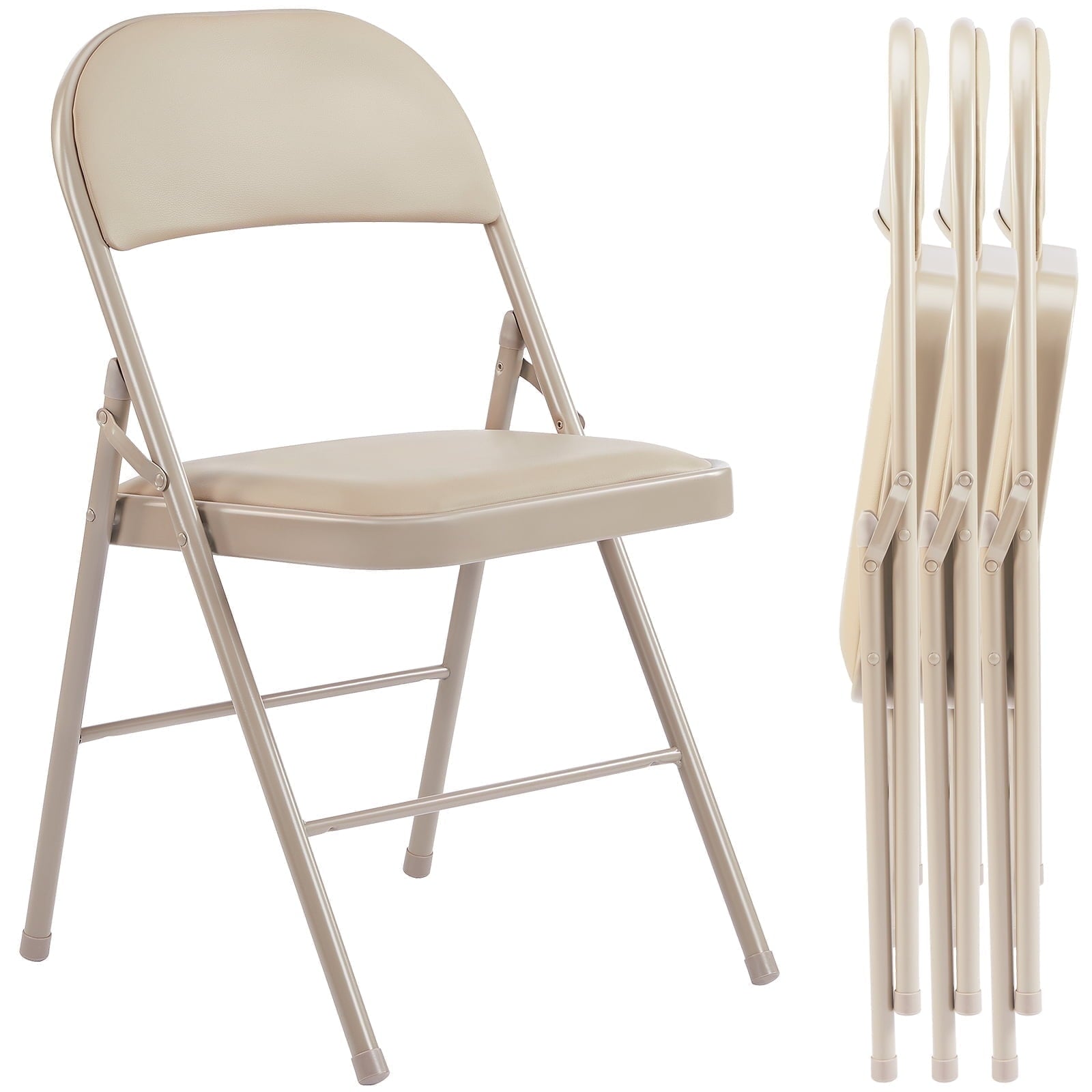 Furnibear 4 Pack Folding Chairs, Leather Padded Cushion Chairs with Comfortable Cushion and Stainless Steel Frame for Home and Office, for Indoor and Outdoor Events