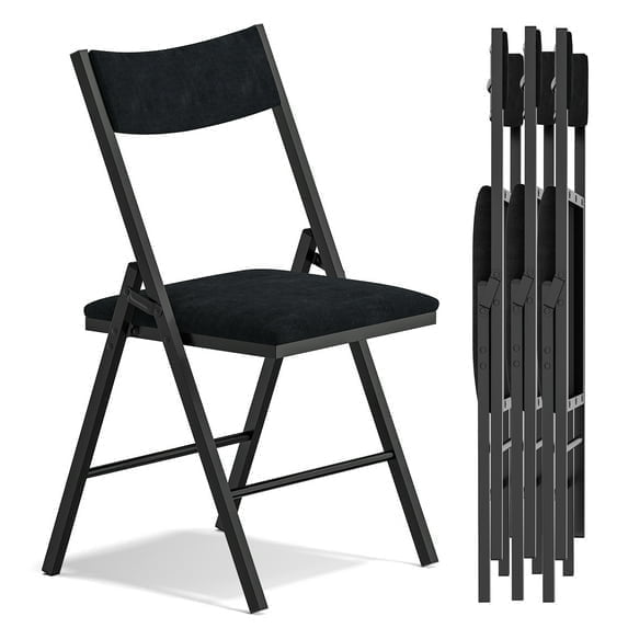 Furnibear 4-Pack Folding Chairs - Thickened Seat , Reinforced Metal Frame, 150LB Capacity,Black