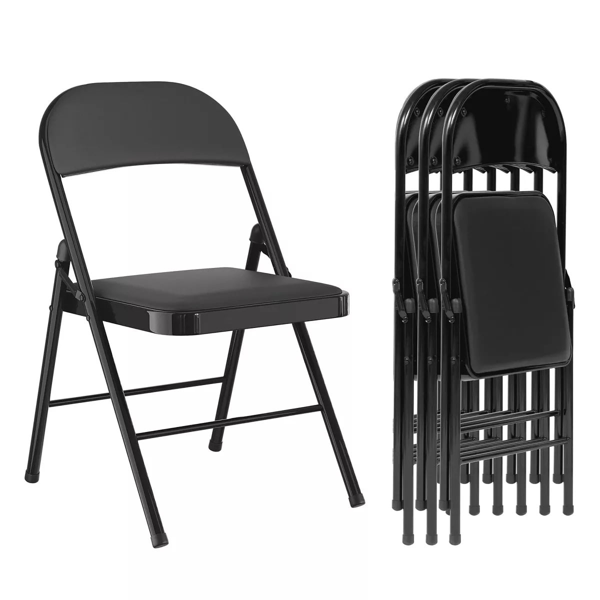 Furnibear 4 Pack Folding Chairs with Padded Vinyl Seat, Heavy-Duty Metal Frame, Supports 330 lbs, Portable & Lightweight,Black