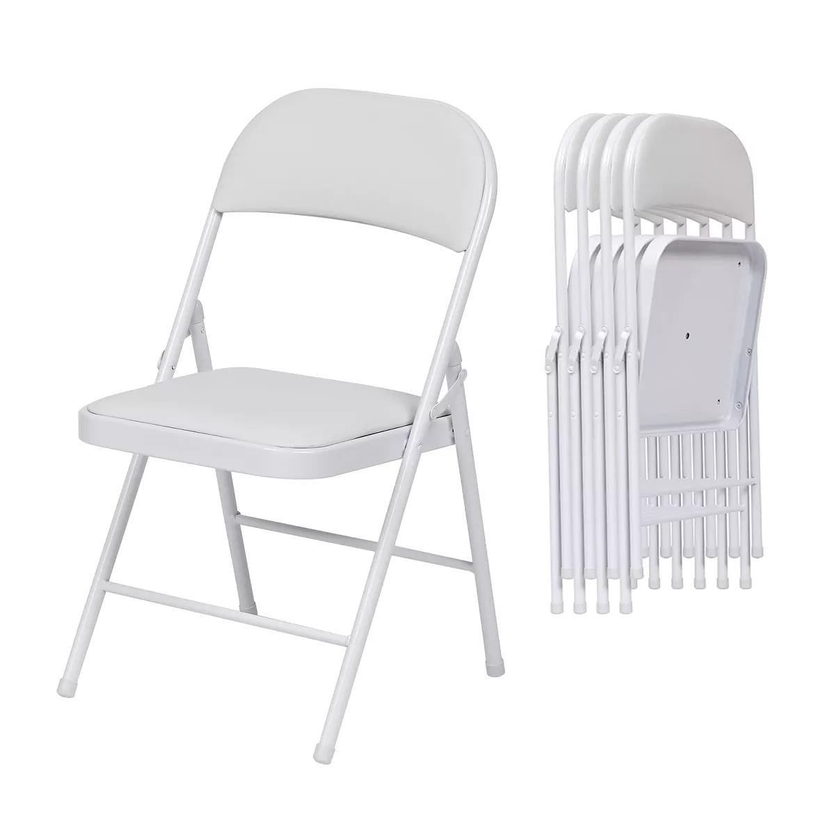 Furnibear 4 Pack Folding Chairs with Padded Vinyl Seat, Heavy-Duty Metal Frame, Supports 330 lbs, Portable Lightweight,Gray