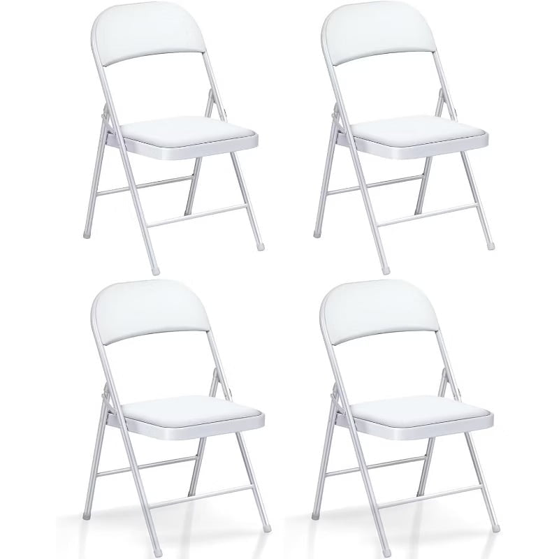 Furnibear 4 Pack Folding Chairs with Padded Vinyl Seat, Heavy-Duty Metal Frame, Supports 330 lbs, Portable Lightweight,White