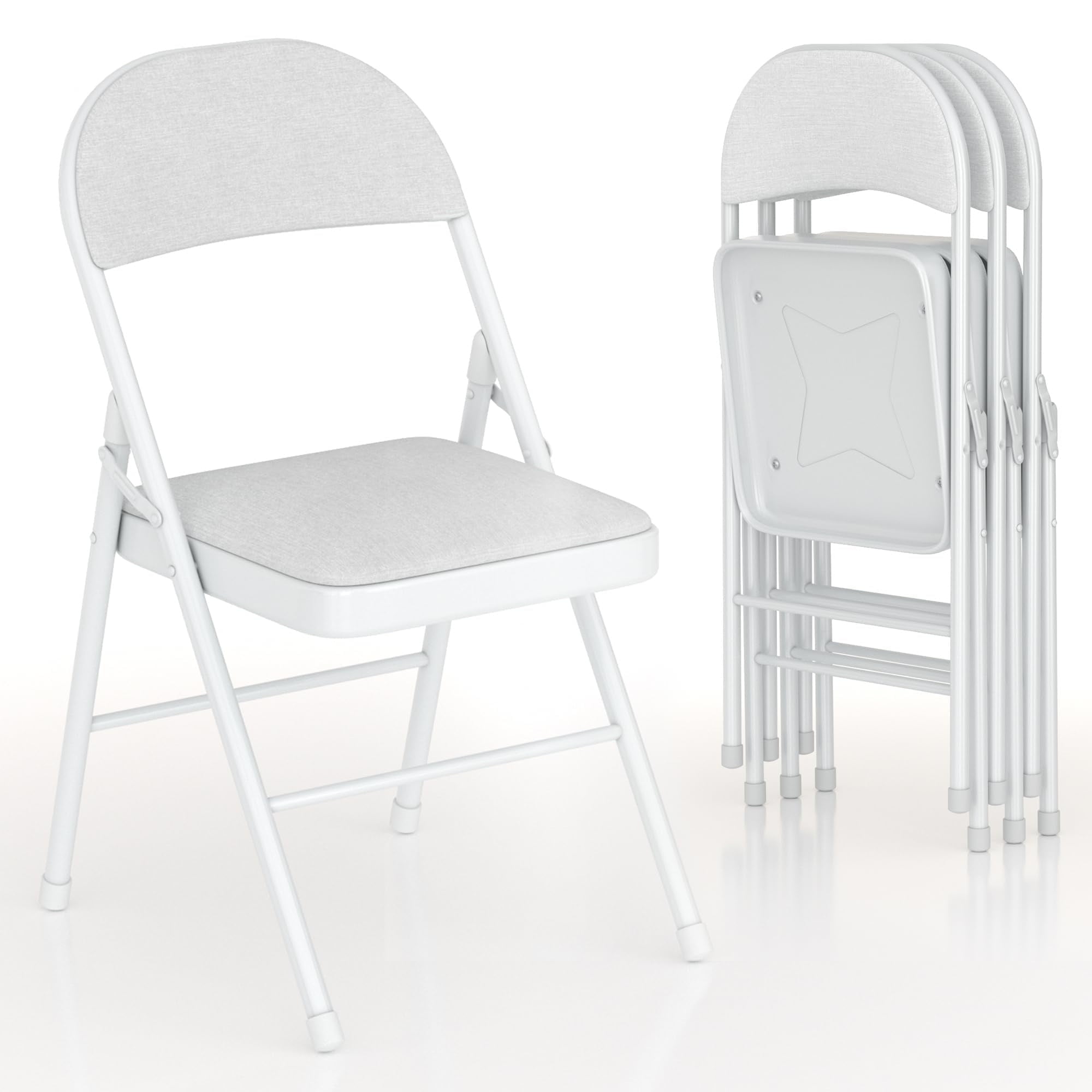 Furnibear 4 Pack Folding Chairs with Padded Seats for Wedding Business Activities Banquet Party Event,White