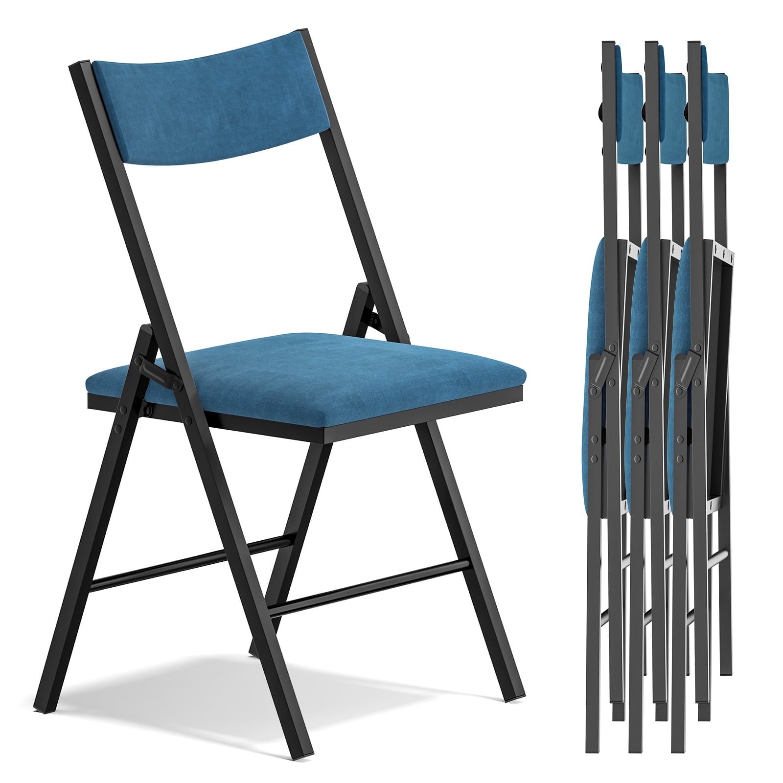 Furnibear 4-Pack Padded Folding Chairs with Metal Frame and Cushioned Seat for Home, Office, Dining, Black