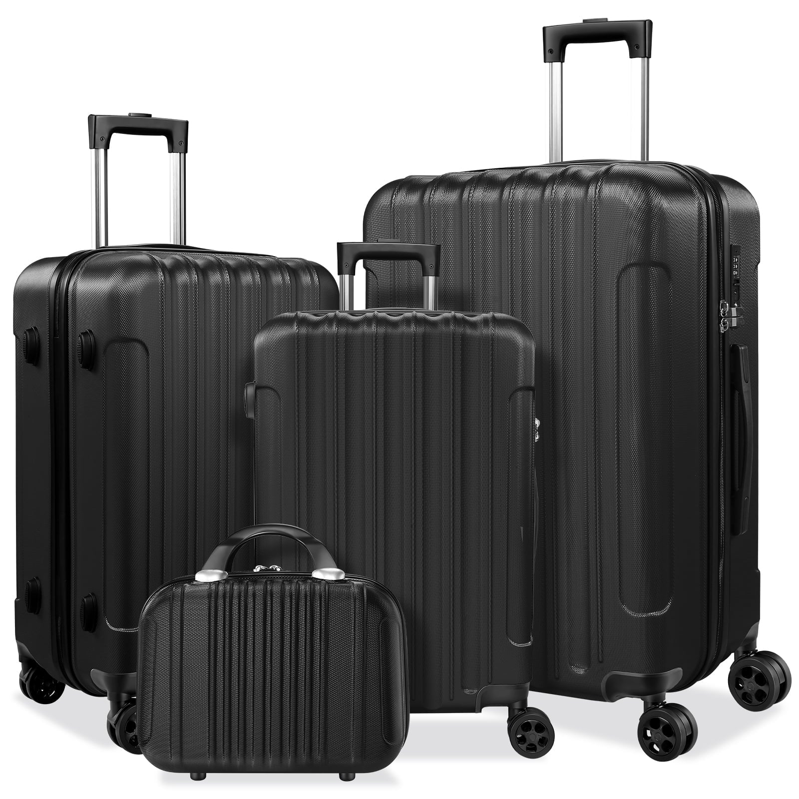 Furnibear 4-Piece PP Hardshell Luggage Set (20/24/28 Inch + Carry-On) - Spinner Smooth Wheels + TSA Lock,Black