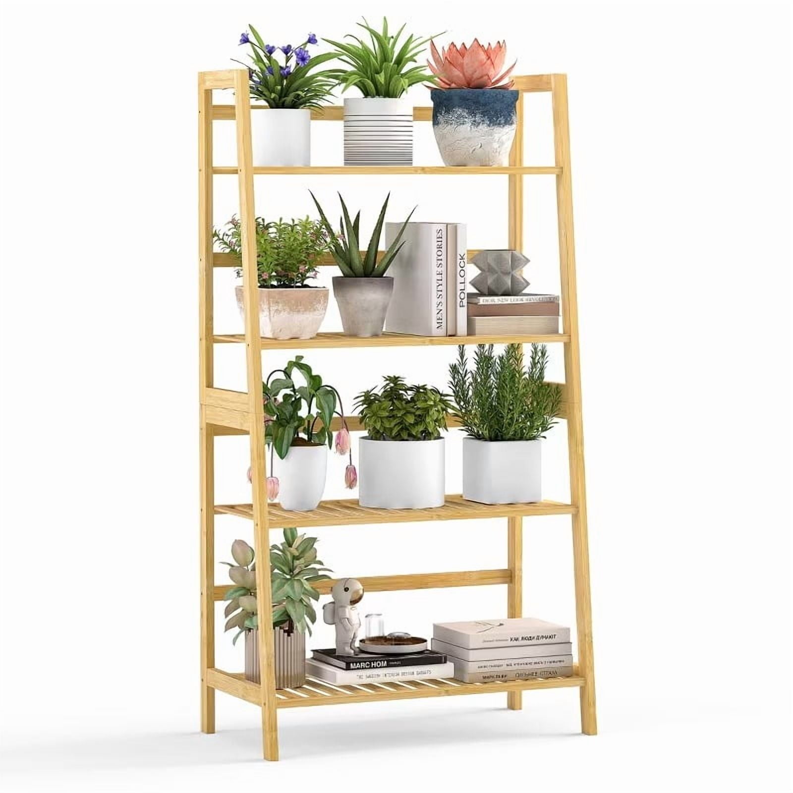 Furnibear 4-Tier Wooden Storage Shelf Organizer, Natural Oak Finish Plant Stand, or Storage Rack for Living Room, Bathroom,Kitchen