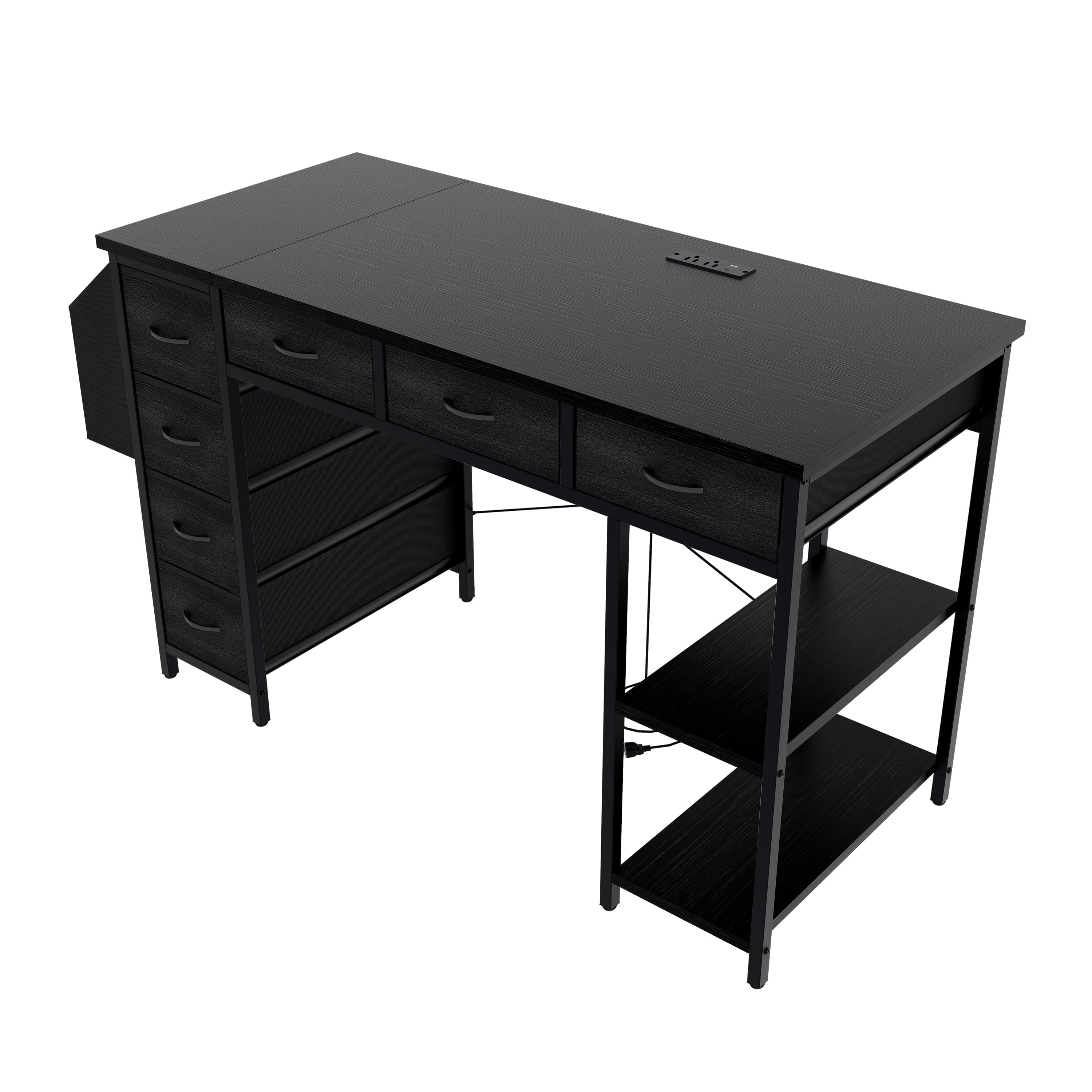 Furnibear 47in Computer Desk With Power Outlet,Writing Desk,Home Office desk, Black