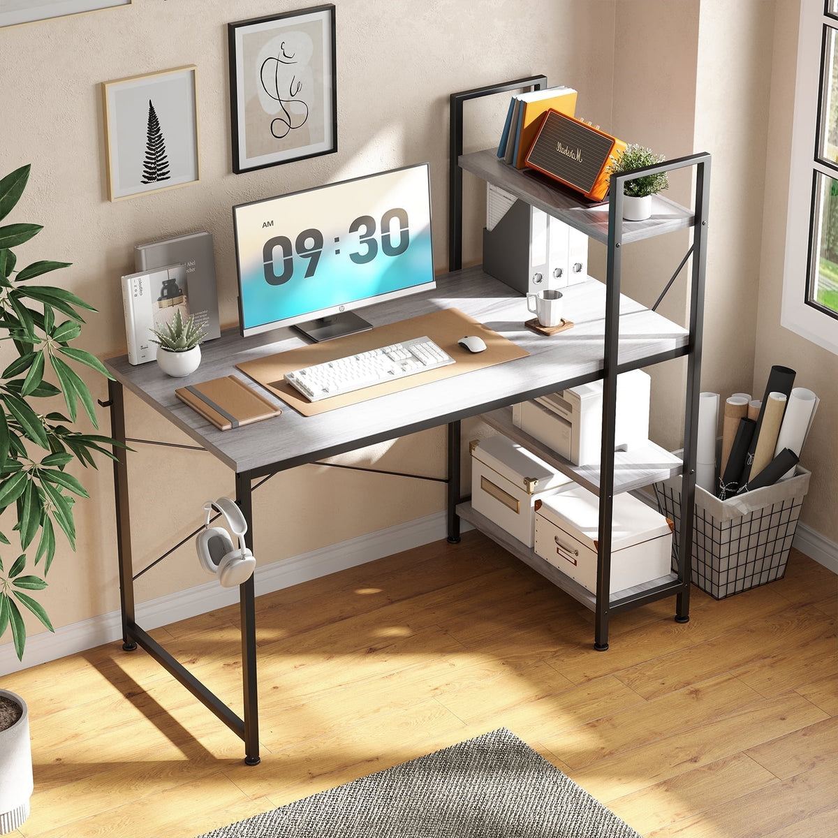 Furnibear 47 inch L-Shape Computer Desk, Wood Computer Desk with Rever