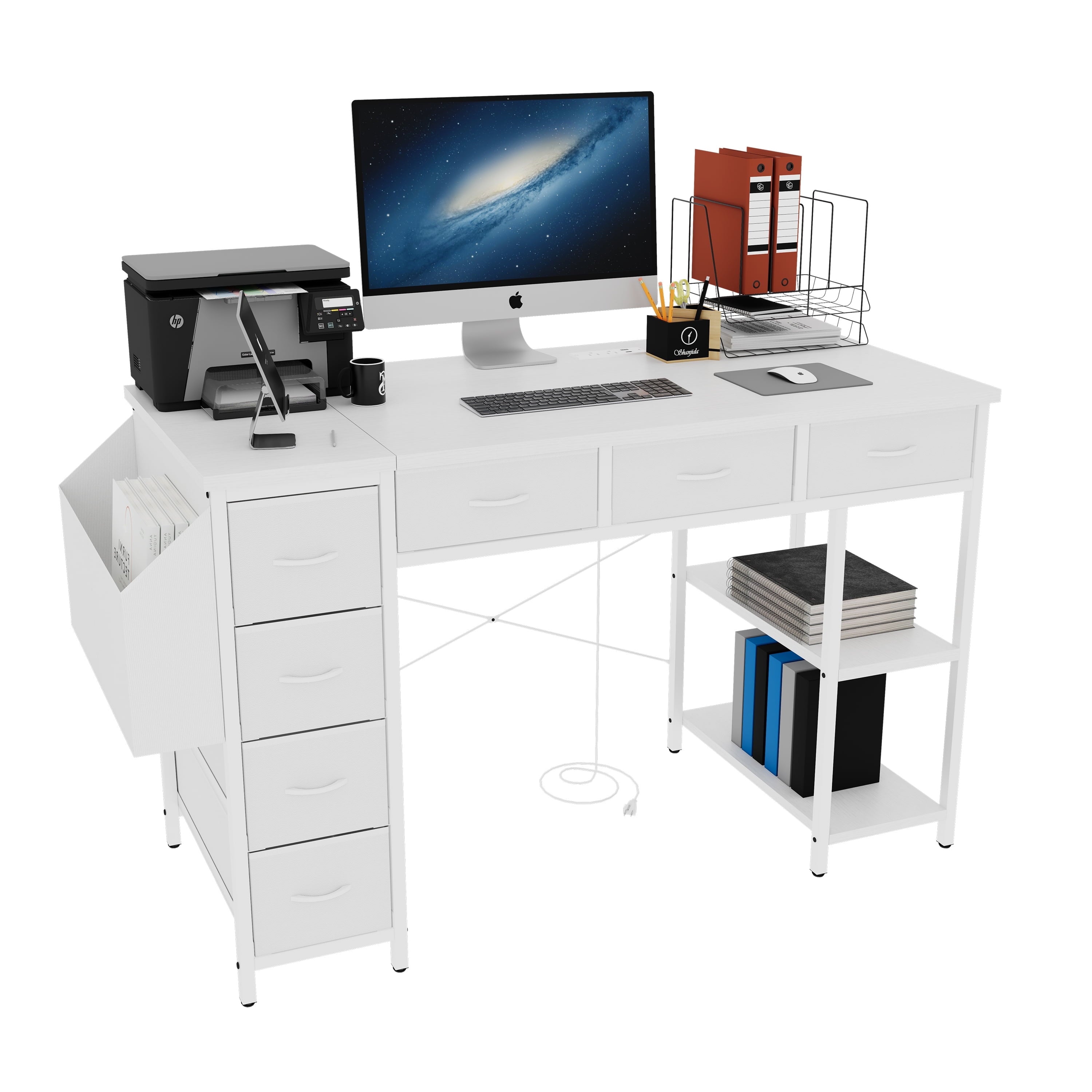 Furnibear 47in Computer Desk With Power Outlet,Writing Desk,Home Office desk, White