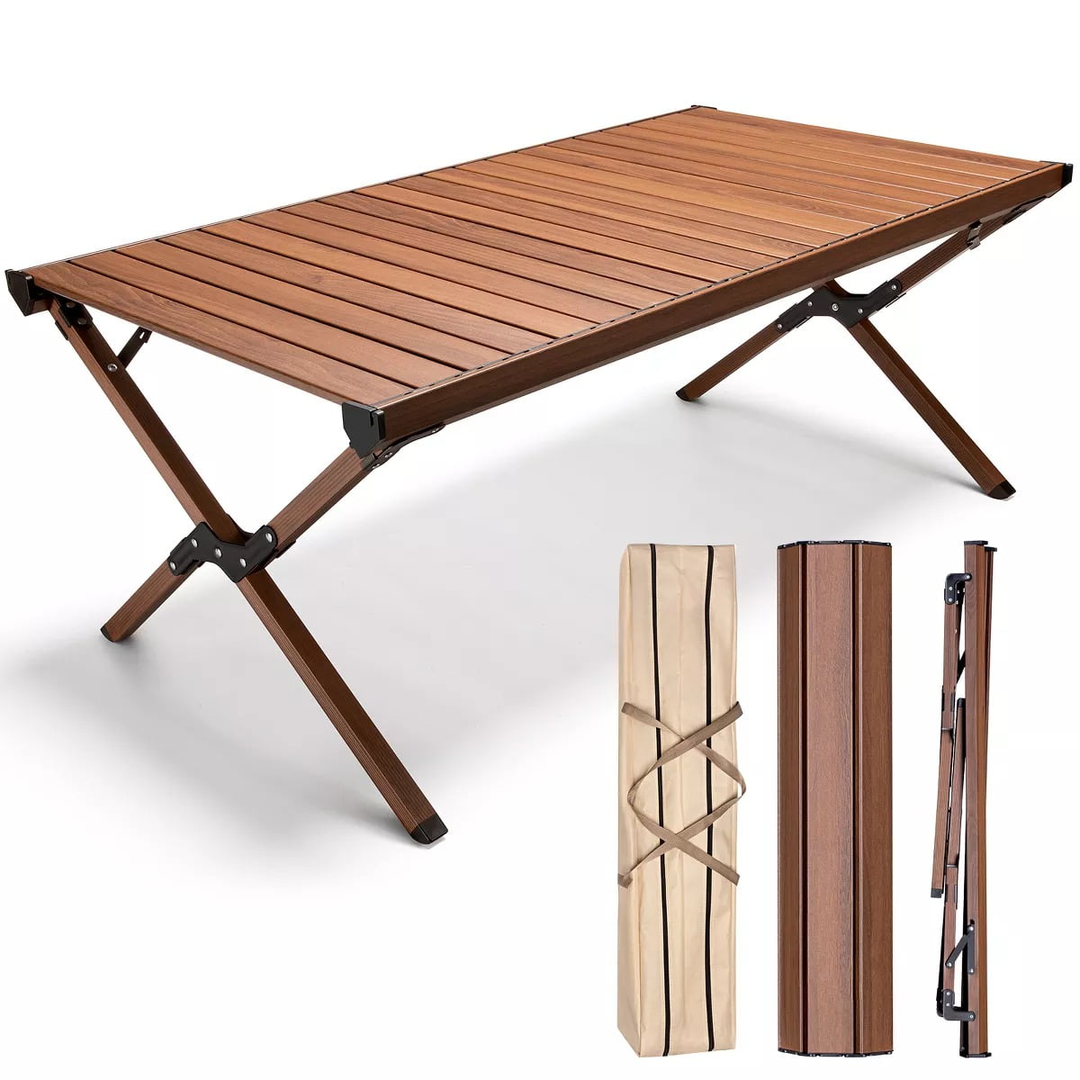 Furnibear 47in Lightweight Aluminum Roll-Top Camping Table, 110 lb Capacity ¨C Portable Folding Picnic Table with Carry Bag for BBQ, Beach, Tailgate, Backyard