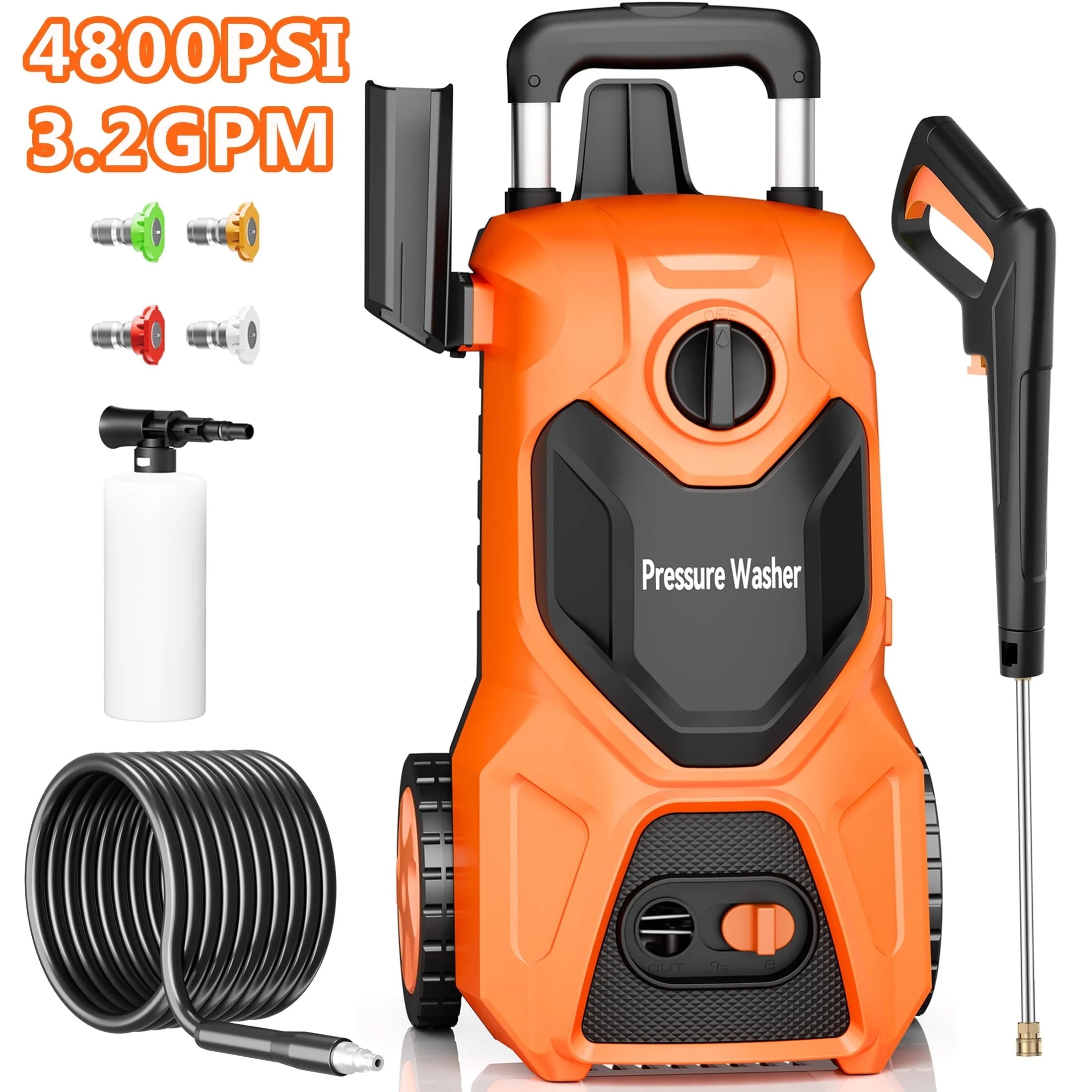 Furnibear 4800 Max PSI Electric Pressure Washer - 3.2 GPM with Foam Cannon 4 Quick-Connect Nozzles, Ideal for Car, Patio, Driveway, Home Pool Cleaning
