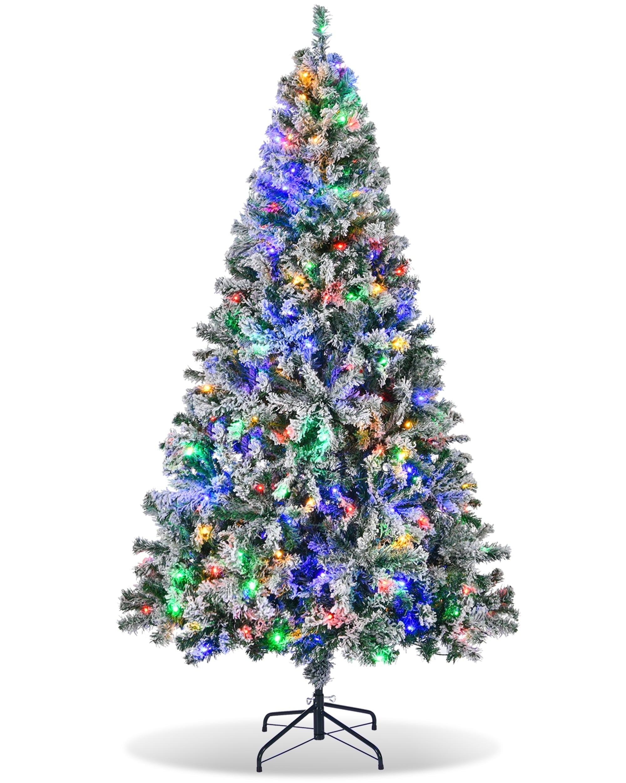 Furnibear 6.5ft Pre-Lit Flocked Christmas Tree, 821 Tips with 250 Multi-Color Changing LED Lights