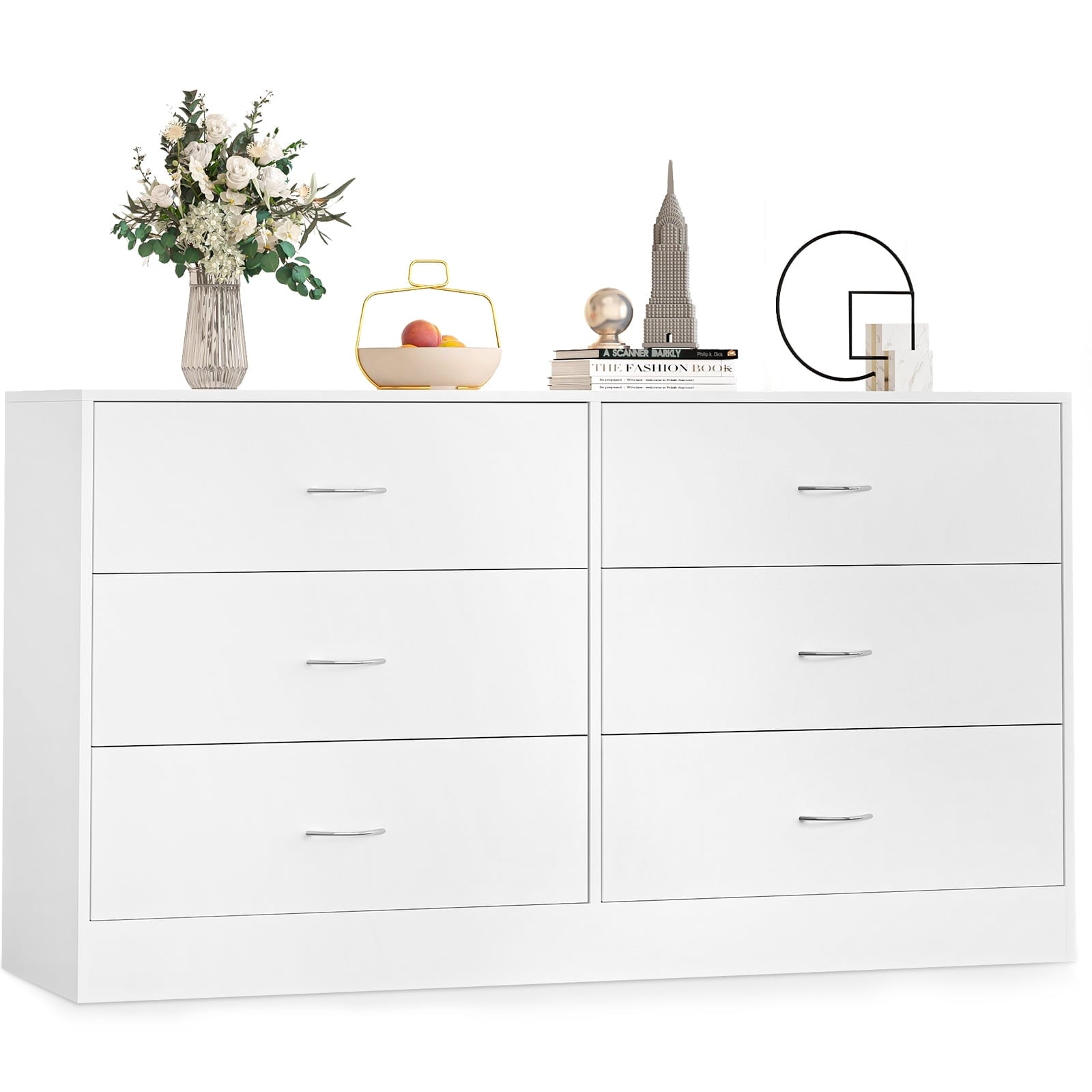 Furnibear 6 Drawer Dresser, Modern Wood Chest of Drawers Organizer Storage for Bedroom, Living Room, Porch, White