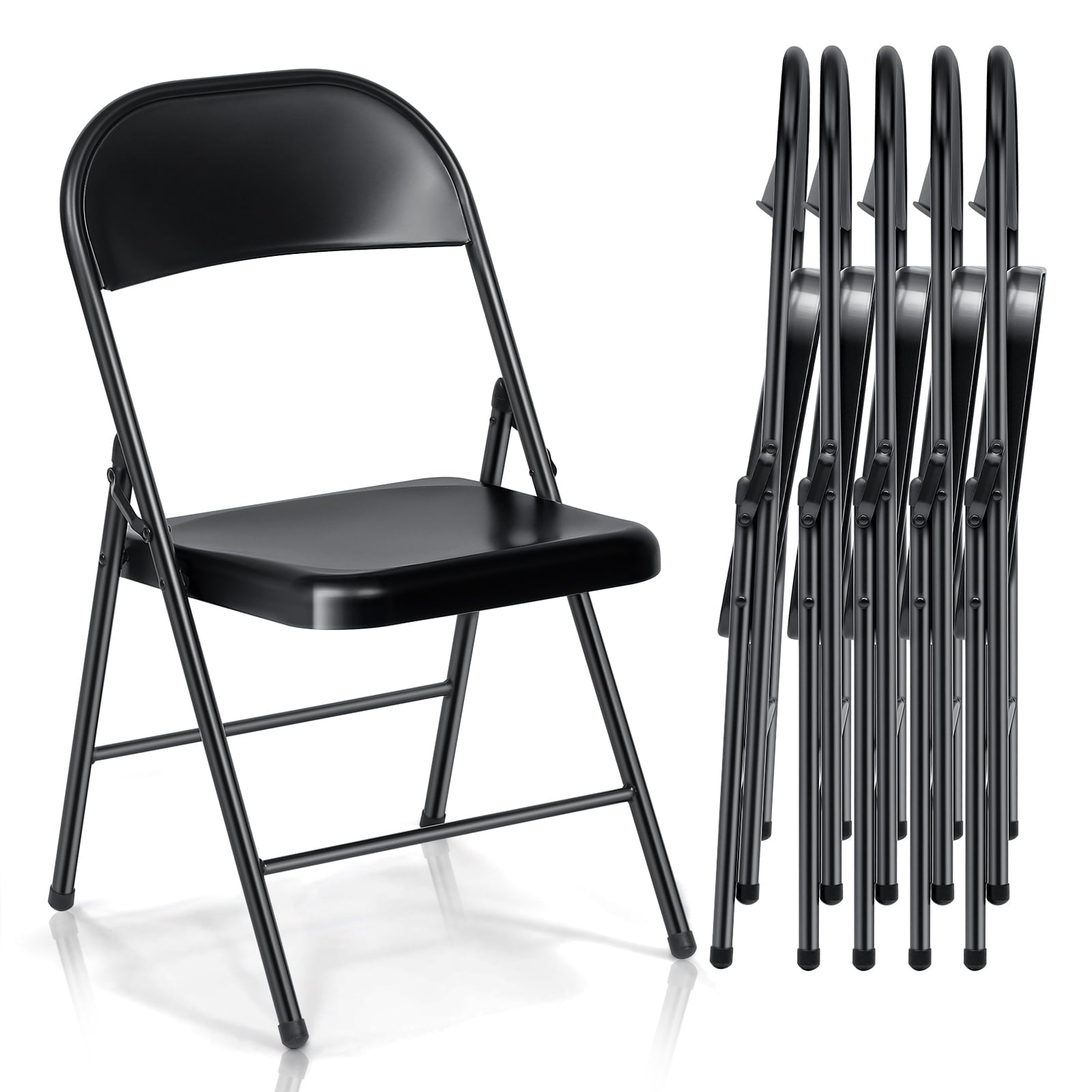 Furnibear 6 Pack Black Plastic Folding Chair, Stackable Seat ,Indoor Outdoor,Black