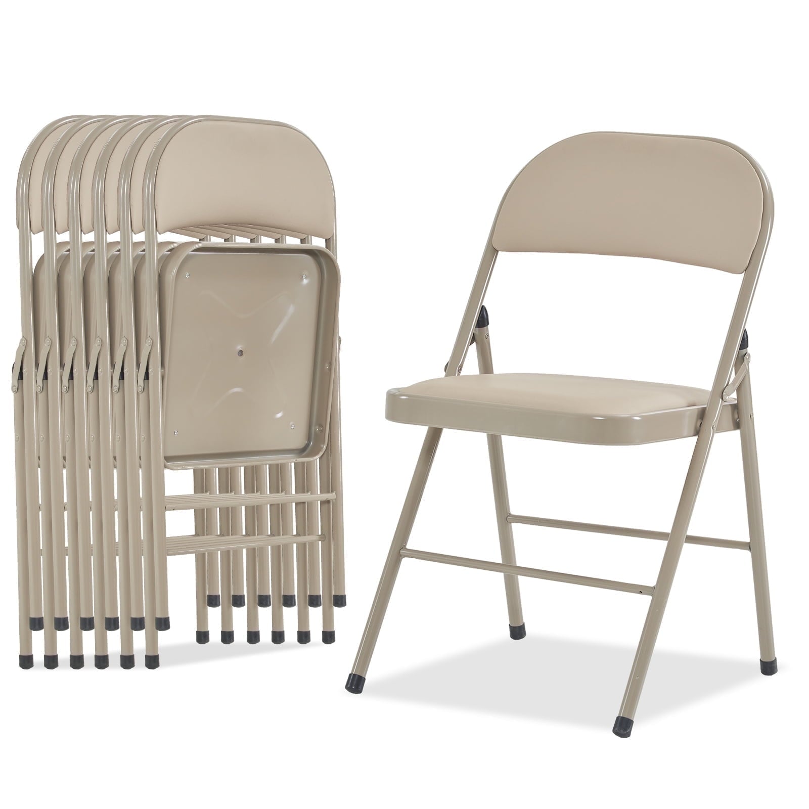 Furnibear 6 Pack Folding Chairs, Leather Padded Cushion Chairs with Comfortable Cushion and Stainless Steel Frame for Home and Office, for Indoor and Outdoor Events