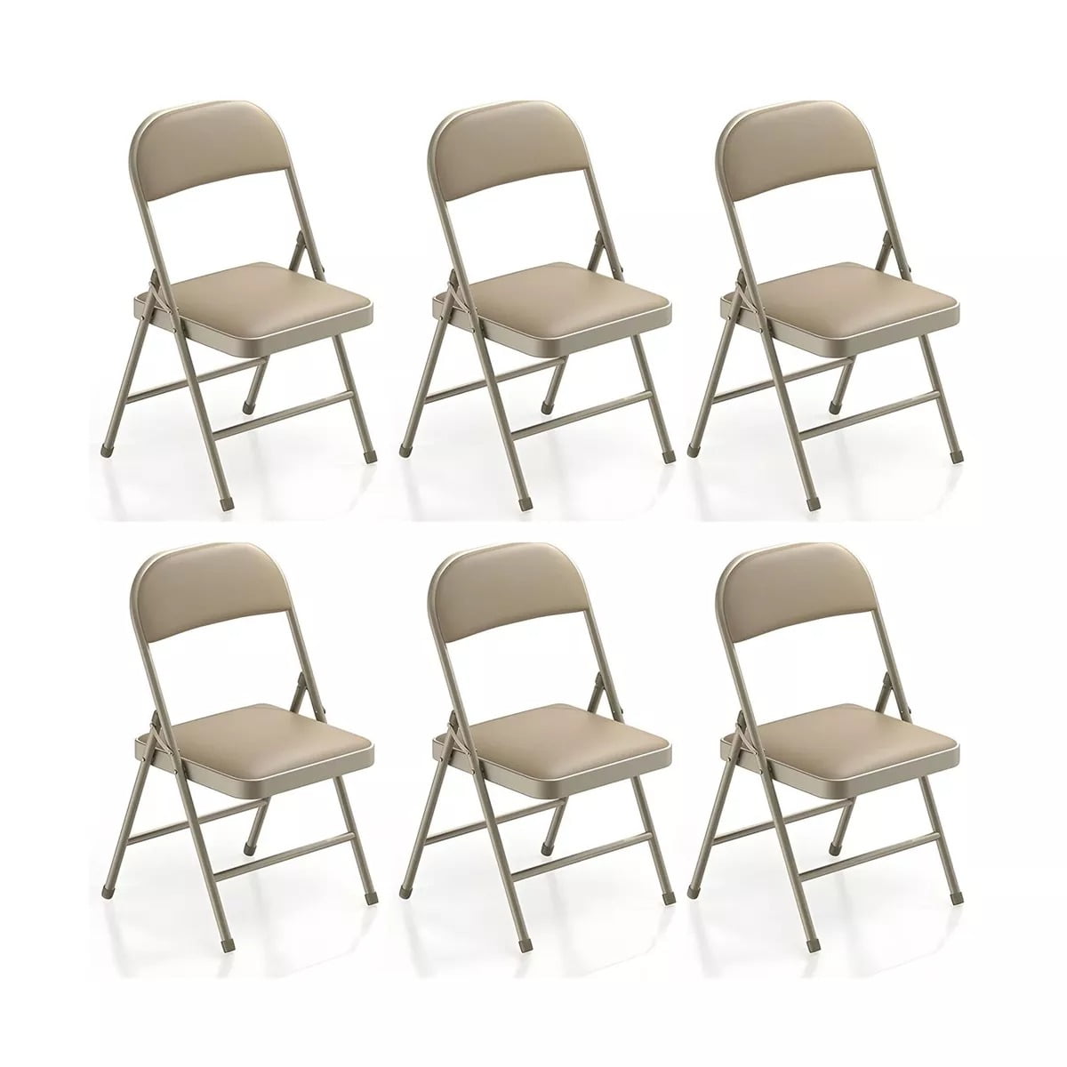Furnibear 6 Pack Folding Chairs with Padded Vinyl Seat, Heavy-Duty Metal Frame, Supports 330 lbs, Portable Lightweight,Brown