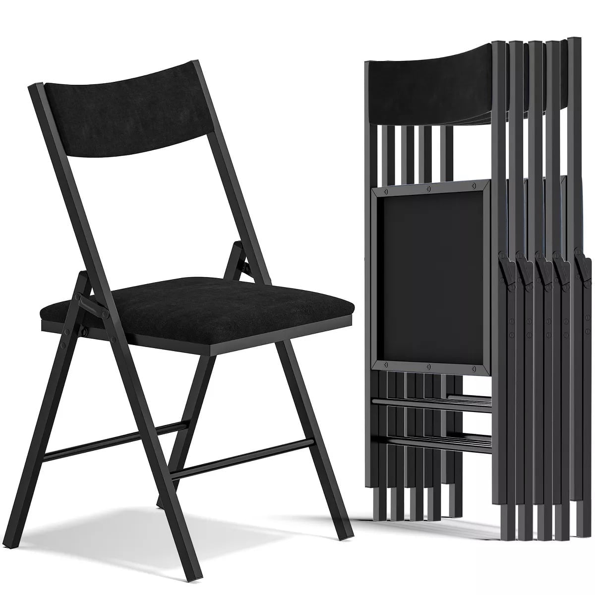 Furnibear 6-Pack Padded Folding Chairs with Metal Frame and Cushioned Seat for Home, Office, Dining, Black