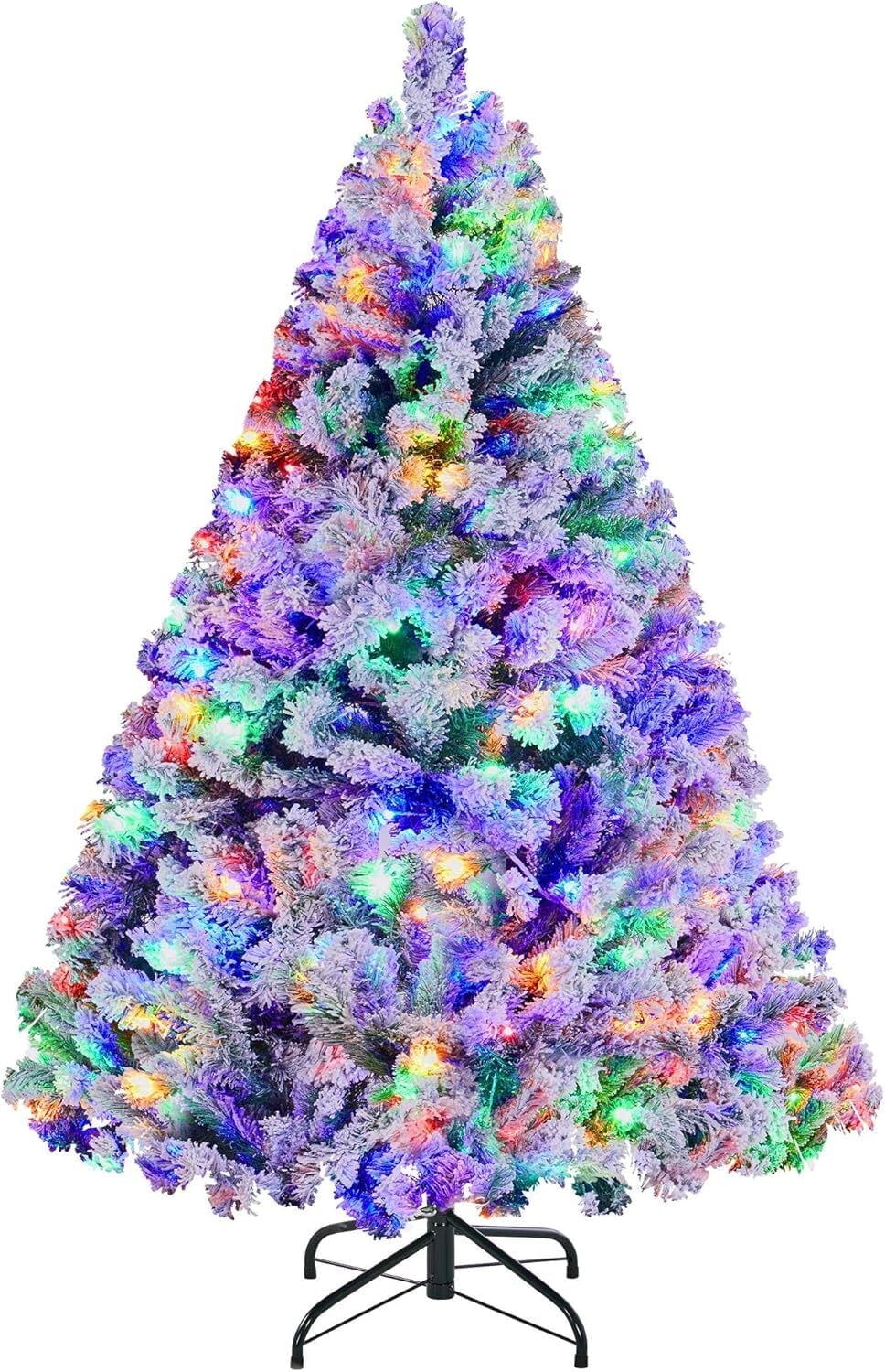 Furnibear 6ft Pre-Lit Flocked Christmas Tree, 1000 Tips with 250 Color Changing Lights & Auto Fluff