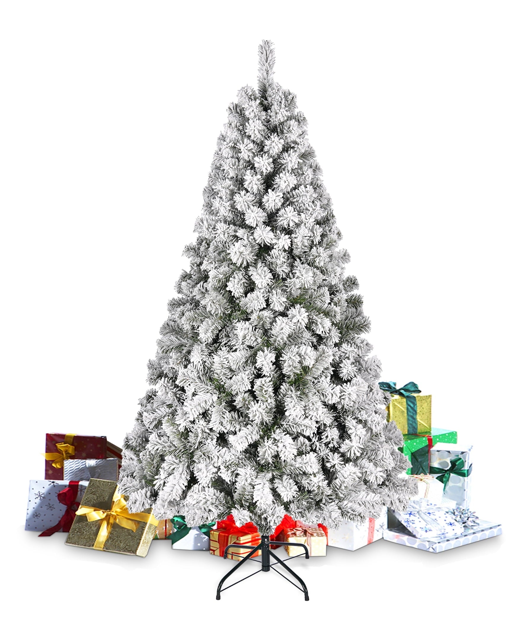 Furnibear 7.5ft Flocked Christmas Tree, 1405 Branch Tips Unlit Artificial Tree with Auto-Shaping