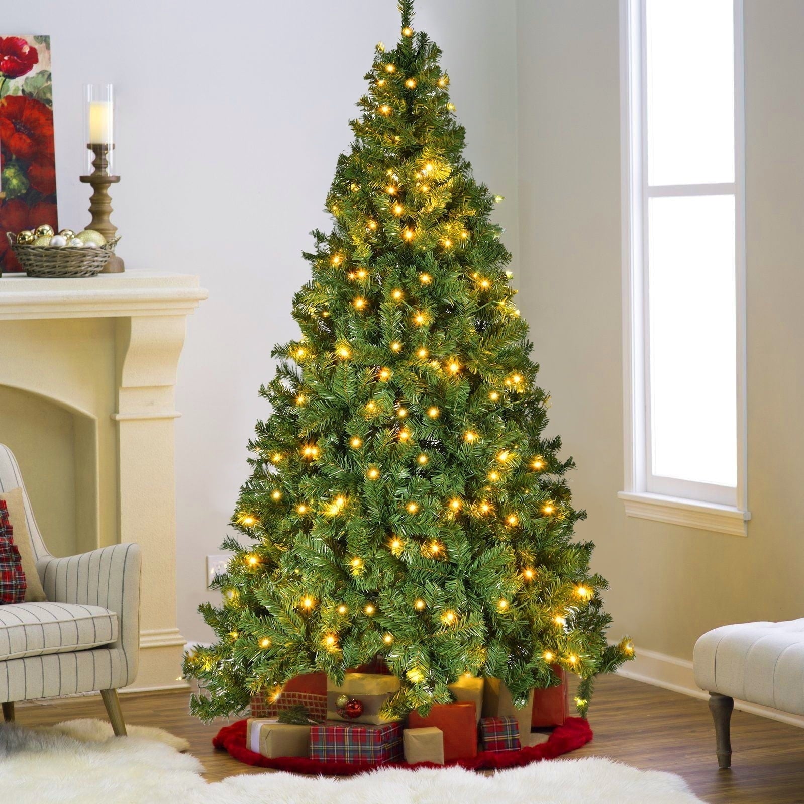 Furnibear 7.5ft Pre-Lit Artificial Christmas Tree, 1405 Tips with 400 Warm White Lights & Auto Shape