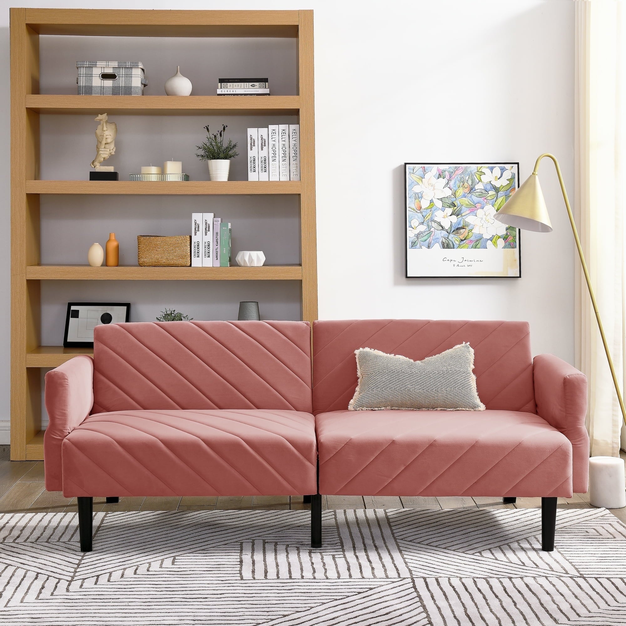Furnibear 87in Futon Sofa Bed, Velvet Fabric Comfy Futon Couch Bed, Convertible Sleeper Sofa with Adjustable Backrestand Armrests, Modern Loveseat Sleeper for Living Room, Bedroom