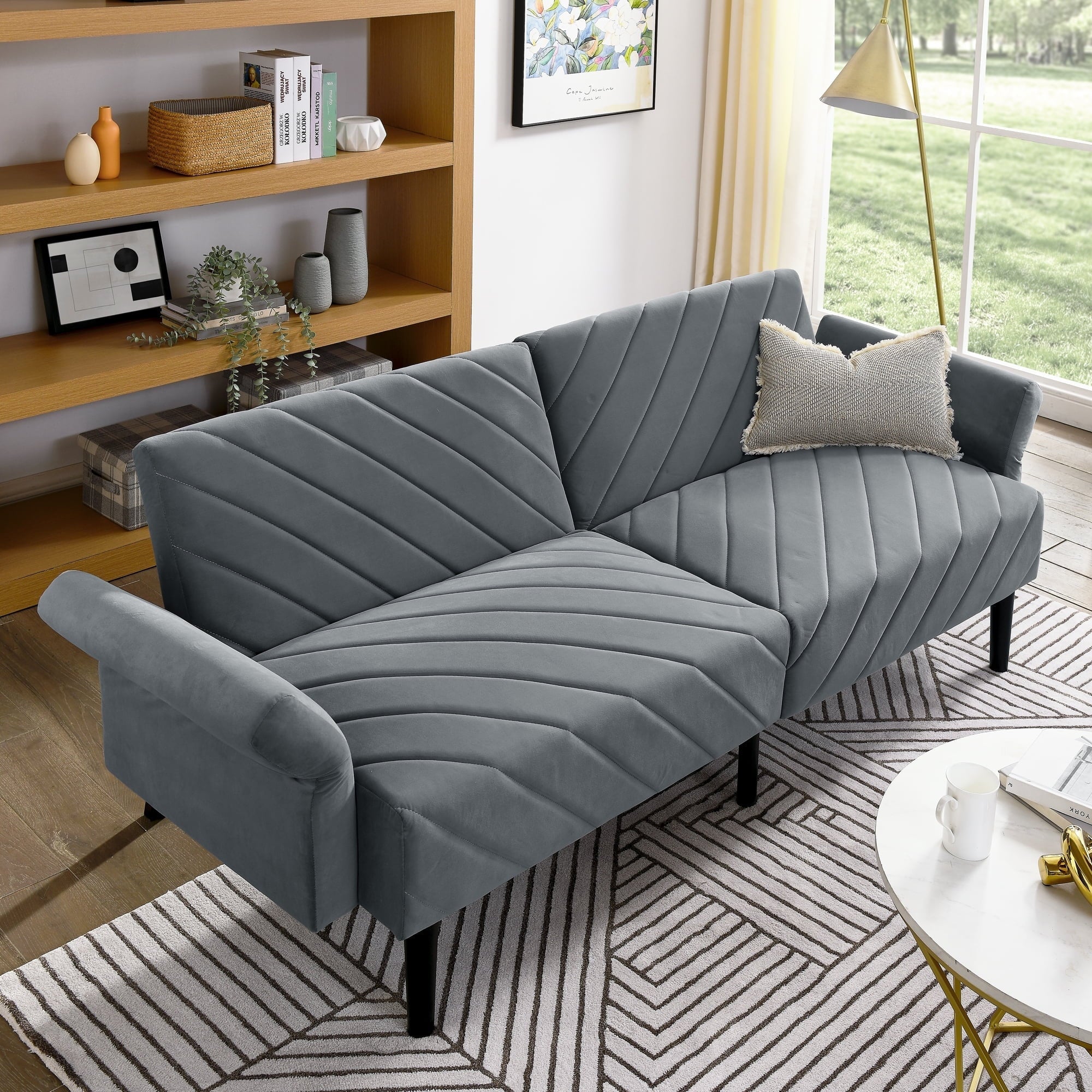 Furnibear 87in Futon Sofa Bed, Velvet Fabric Comfy Futon Couch Bed, Convertible Sleeper Sofa with Adjustable Backrestand Armrests, Modern Loveseat Sleeper for Living Room, Bedroom