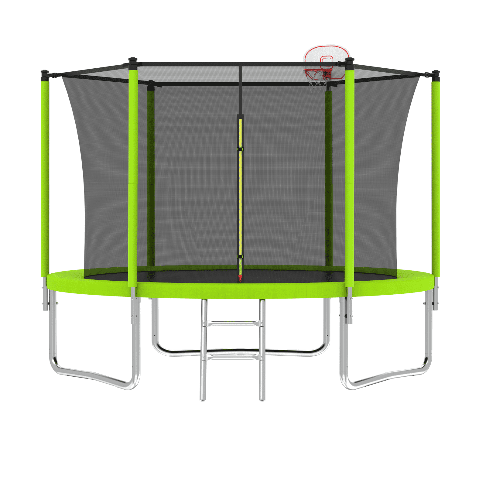 Furnibear 8FT Trampoline, Basketball Hoop and Ladder, Outdoor Trampoline with Safety Enclosure,Fast Assembly for Backyard Fun