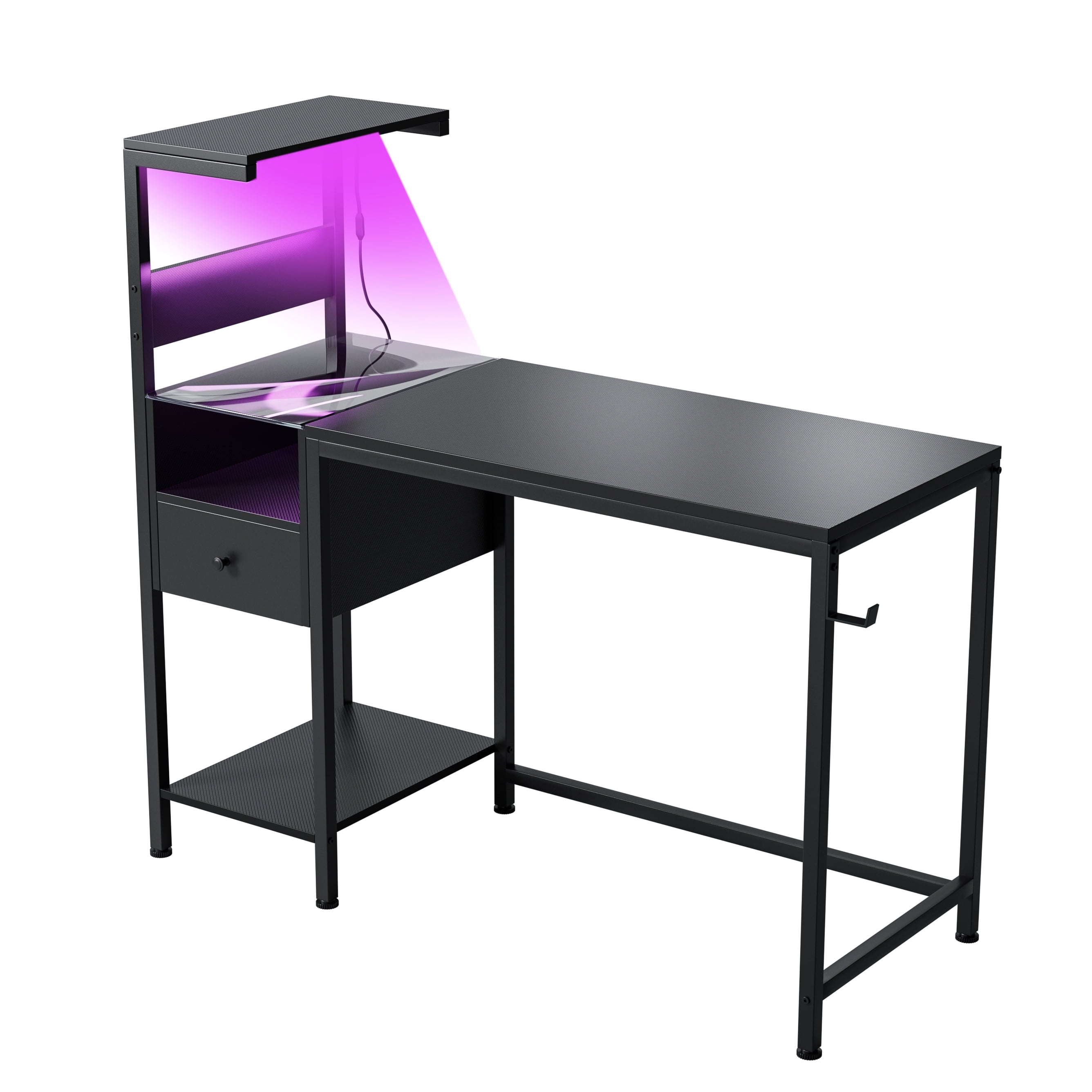 Furnibear Computer Desk with Power Outlet and Storage Shelves, Black