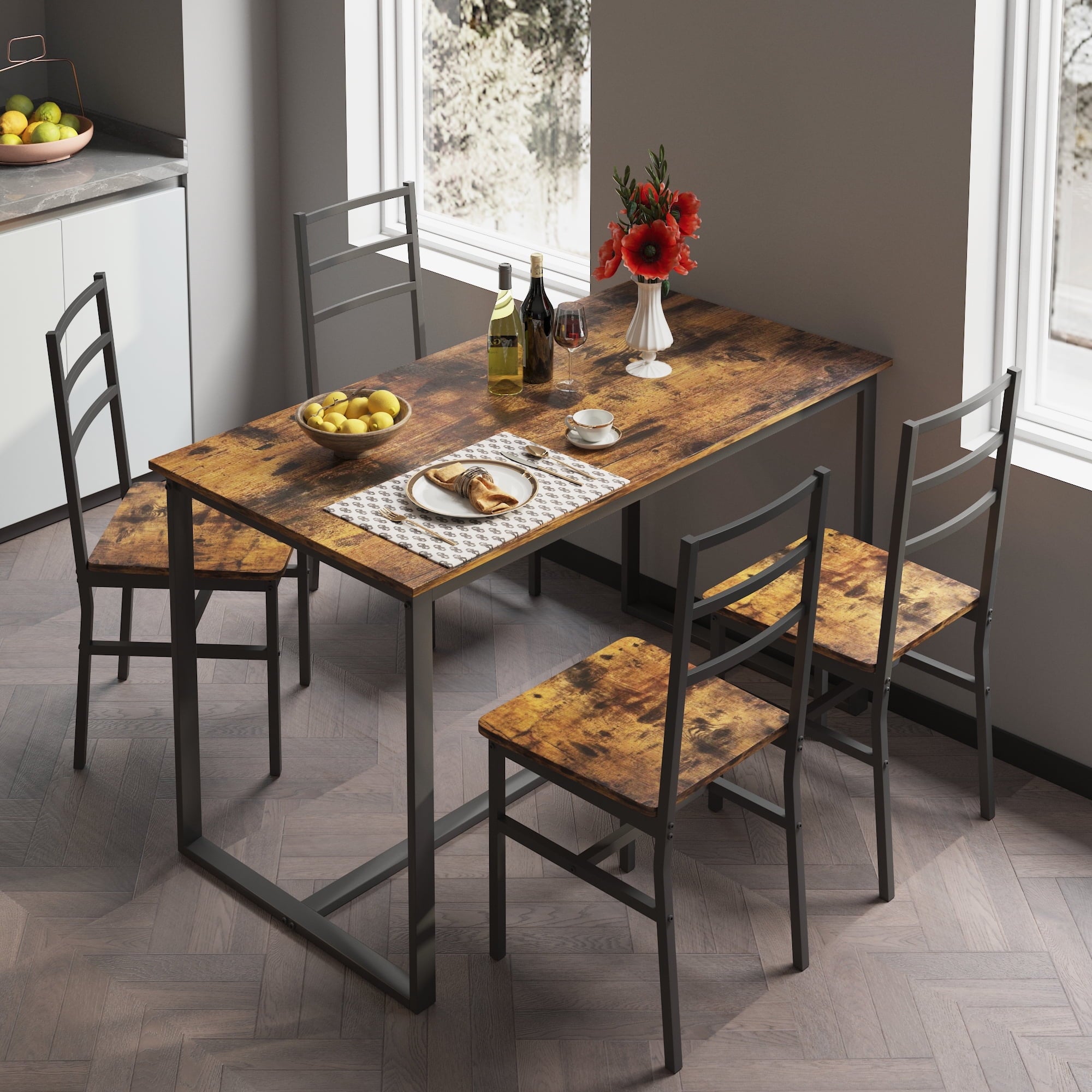 Furnibear Dining Table Set for 4, Wood Dinning Table Set for Kitchen and Dining Room, Compact Dining Set for Small Spaces