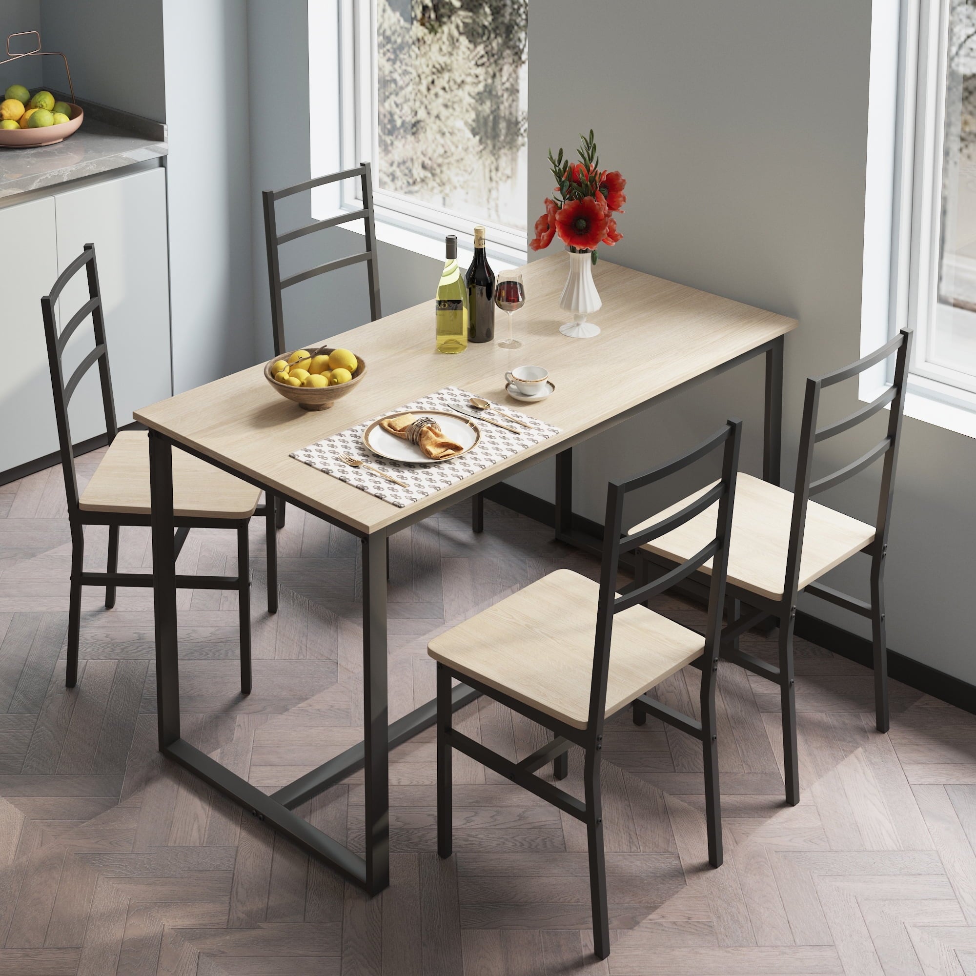 Furnibear Dining Table Set for 4, Wood Dinning Table Set for Kitchen and Dining Room, Compact Dining Set for Small Spaces