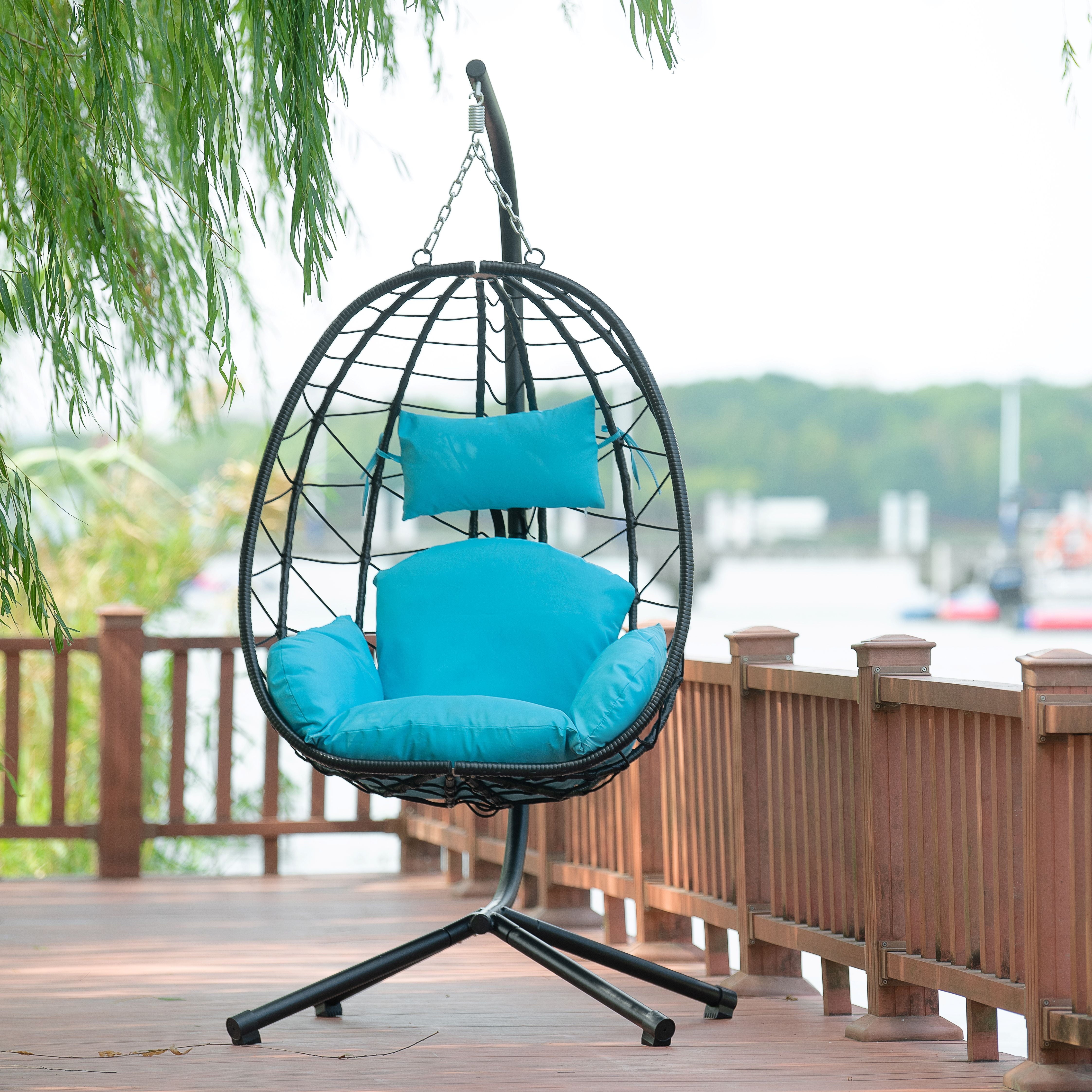 Furnibear Egg Chair with Stand,Patio Rattan Wicker Hanging Swing Egg Chair Hammock Chair for Bedroom Porch Garden,Thickened Aluminum Alloy Steel Frame