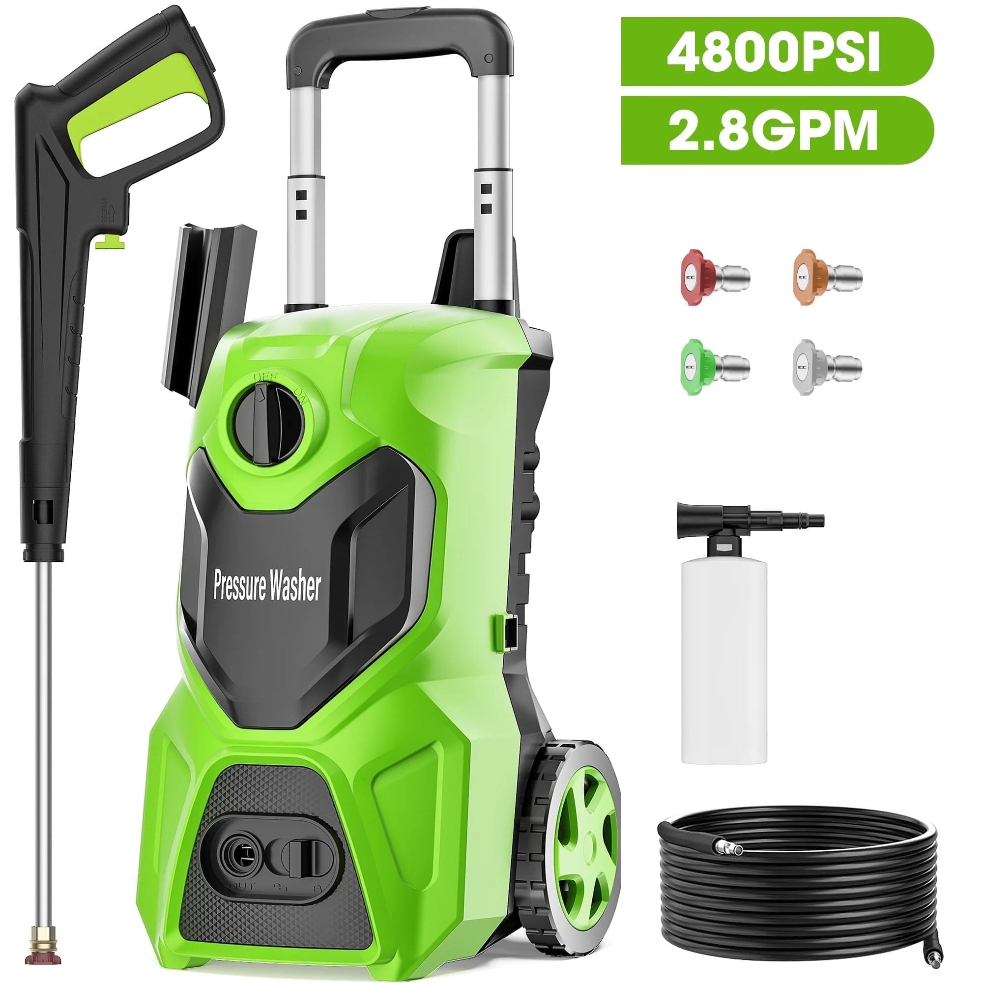 Furnibear Electric Pressure Washer, 4800PSI Max 2.8 GPM for Car/Driveway/Patio/Pool Clean, Green