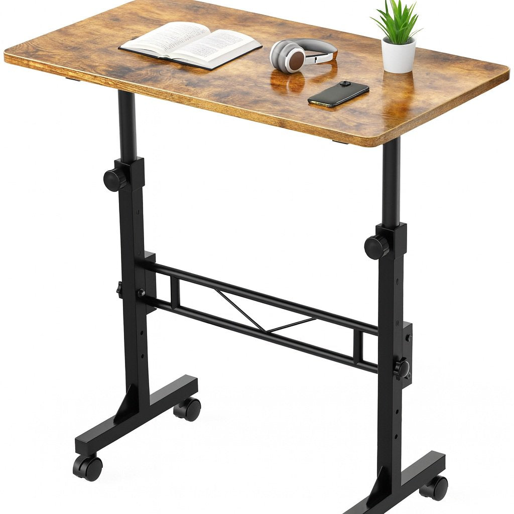 Furnibear Mobile Rolling Desk Angle Height Adjustable Desk Standing Laptop Desk for Bed Sofa Home Office Natural