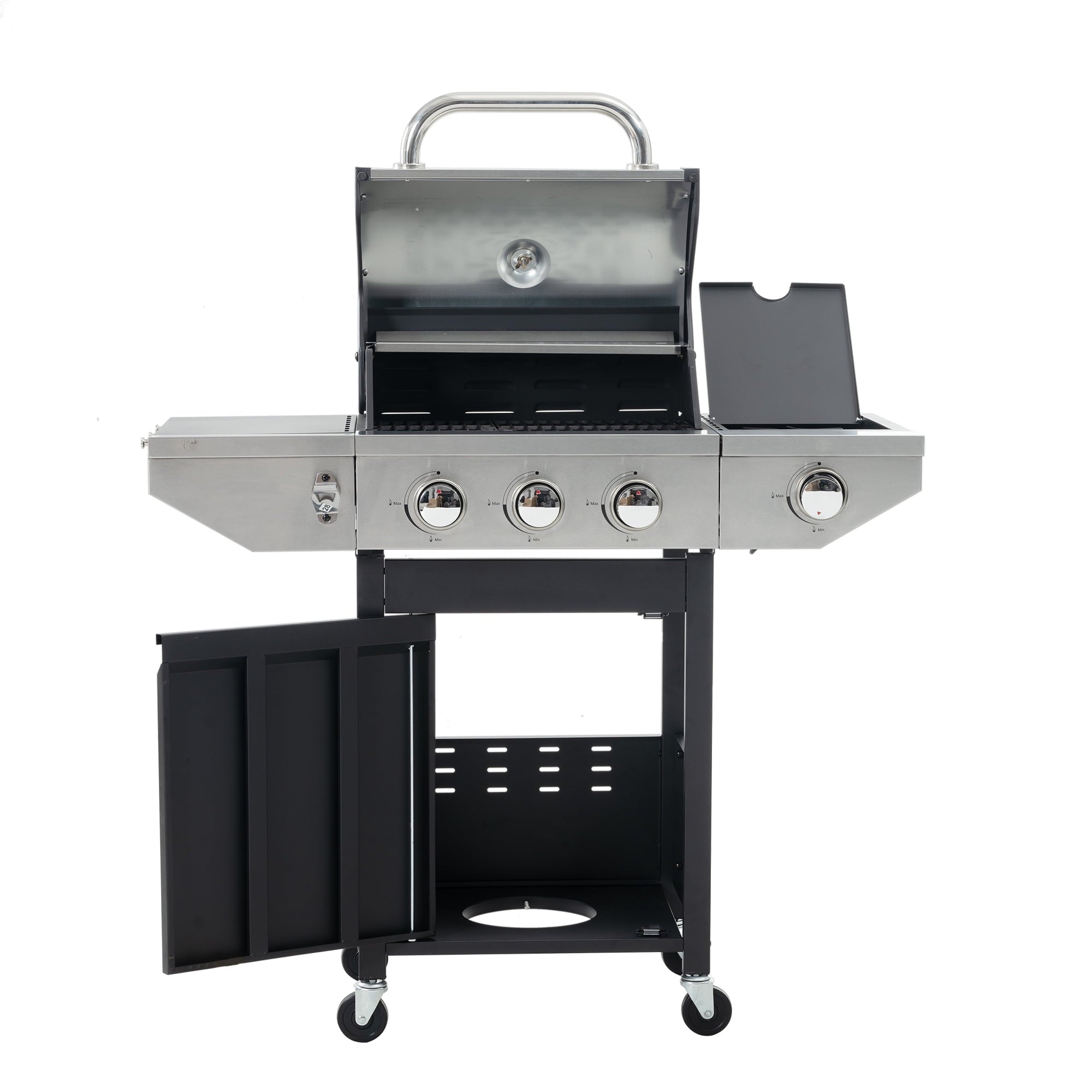 Furnibear Propane Grill, 3 Burner Barbecue Grill Stainless Steel Gas Grill with Side Burner, 37,000 BTU Outdoor Cooking