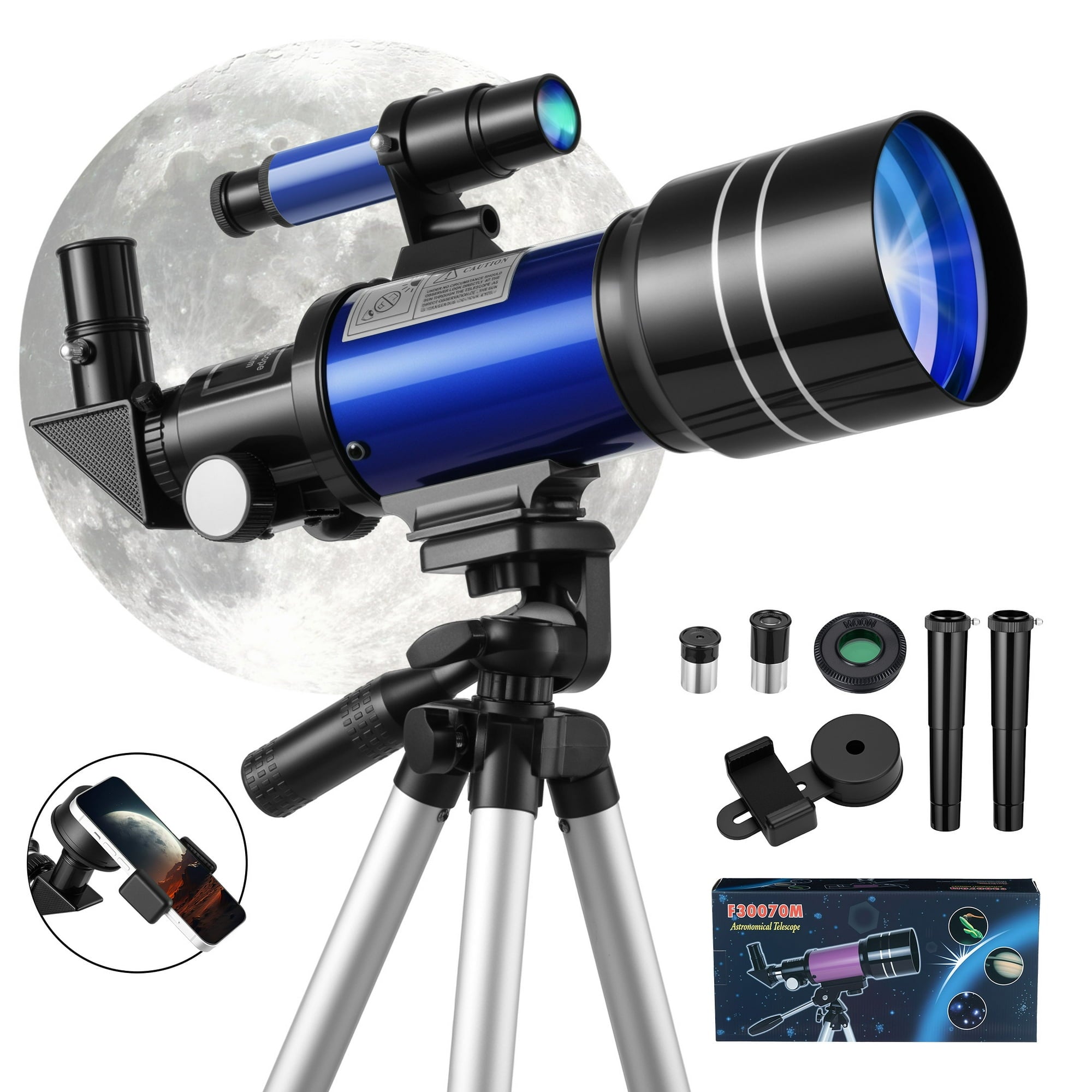 Furnibear Telescope for Kids and Adults 70mm Aperture High Powered Refractor Astronomy Telescope with Tripod and Phone Adapter,Blue