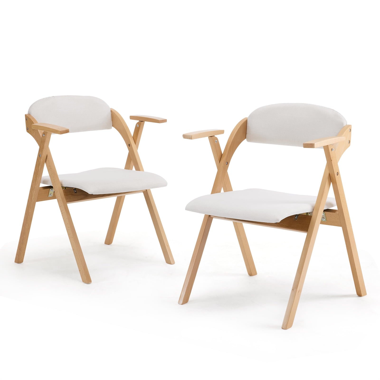 Furnibear Wood 2 Pack Folding Chairs, Comfortable Velvet Padded Protable Chairs