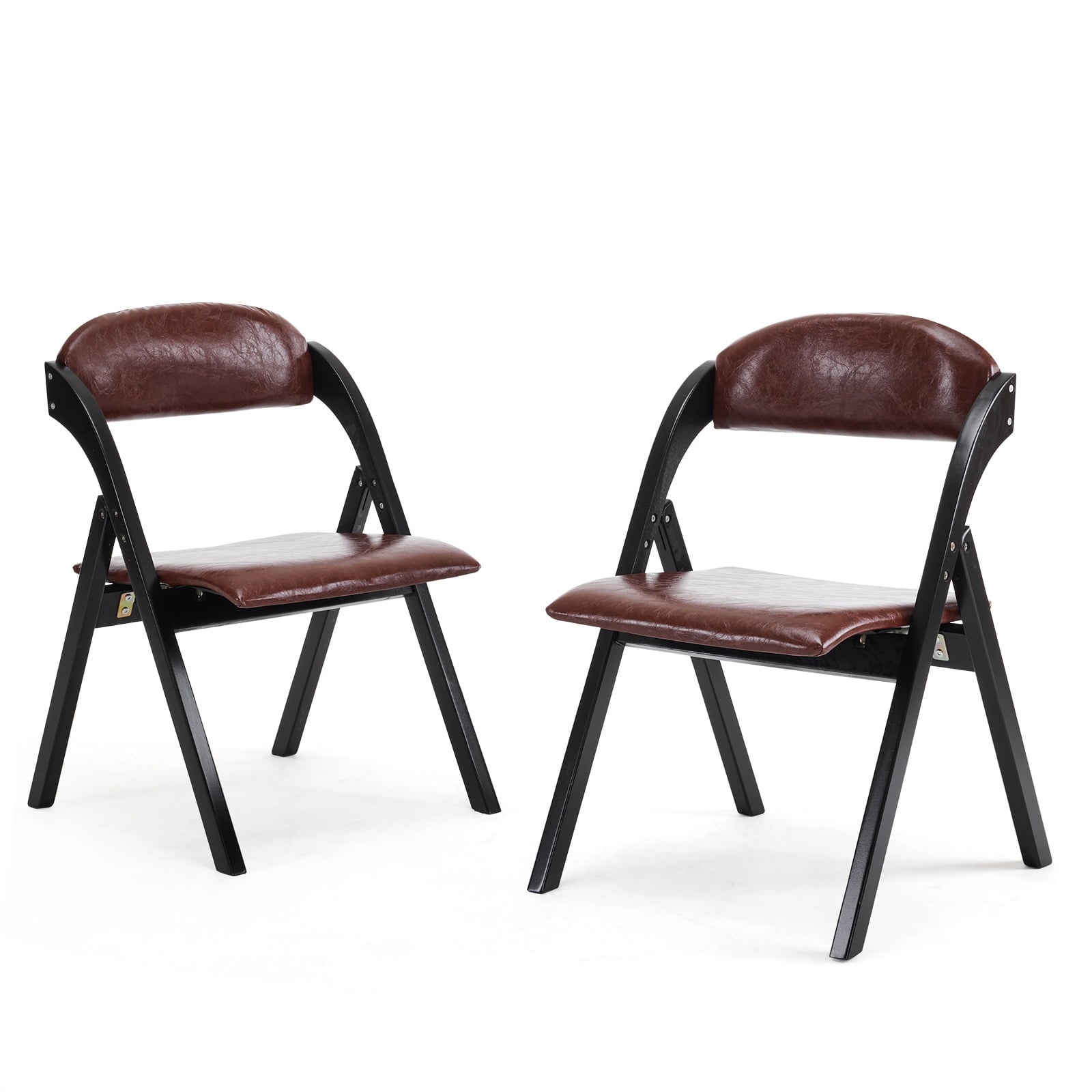 Furnibear Wood 2 Pack Folding Chairs, PU Leather Padded Protable Chairs