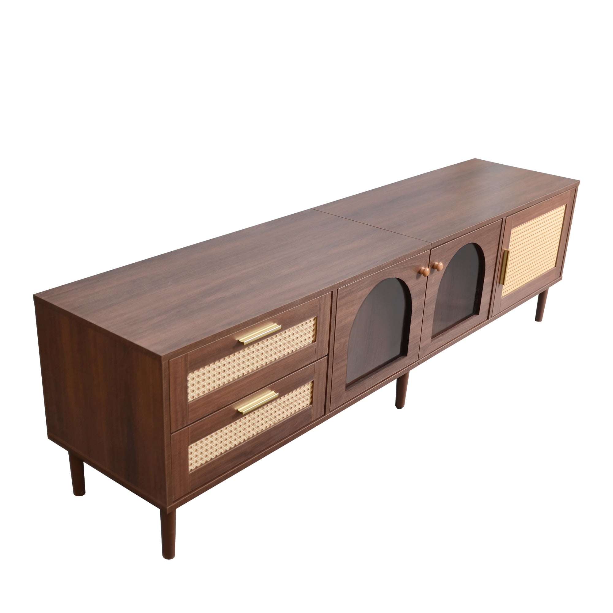 Furnibear Wood TV Stand with 2 Cabinets and Shelves