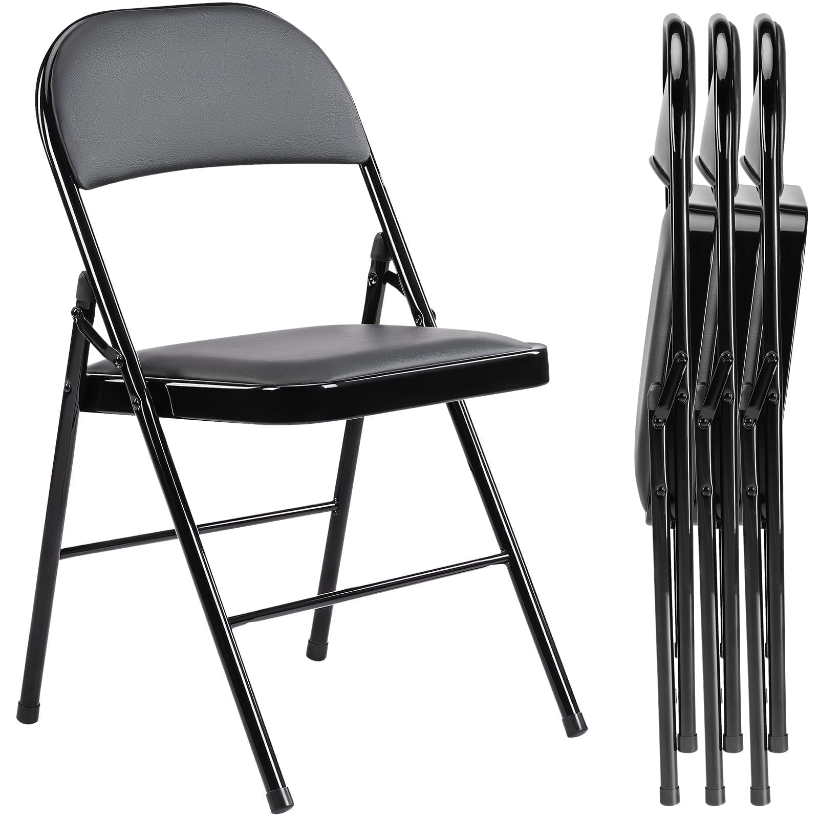 Furnibear 4 Pack Folding Chairs, Leather Padded Cushion Chairs with Comfortable Cushion and Stainless Steel Frame for Home and Office, for Indoor and Outdoor Events
