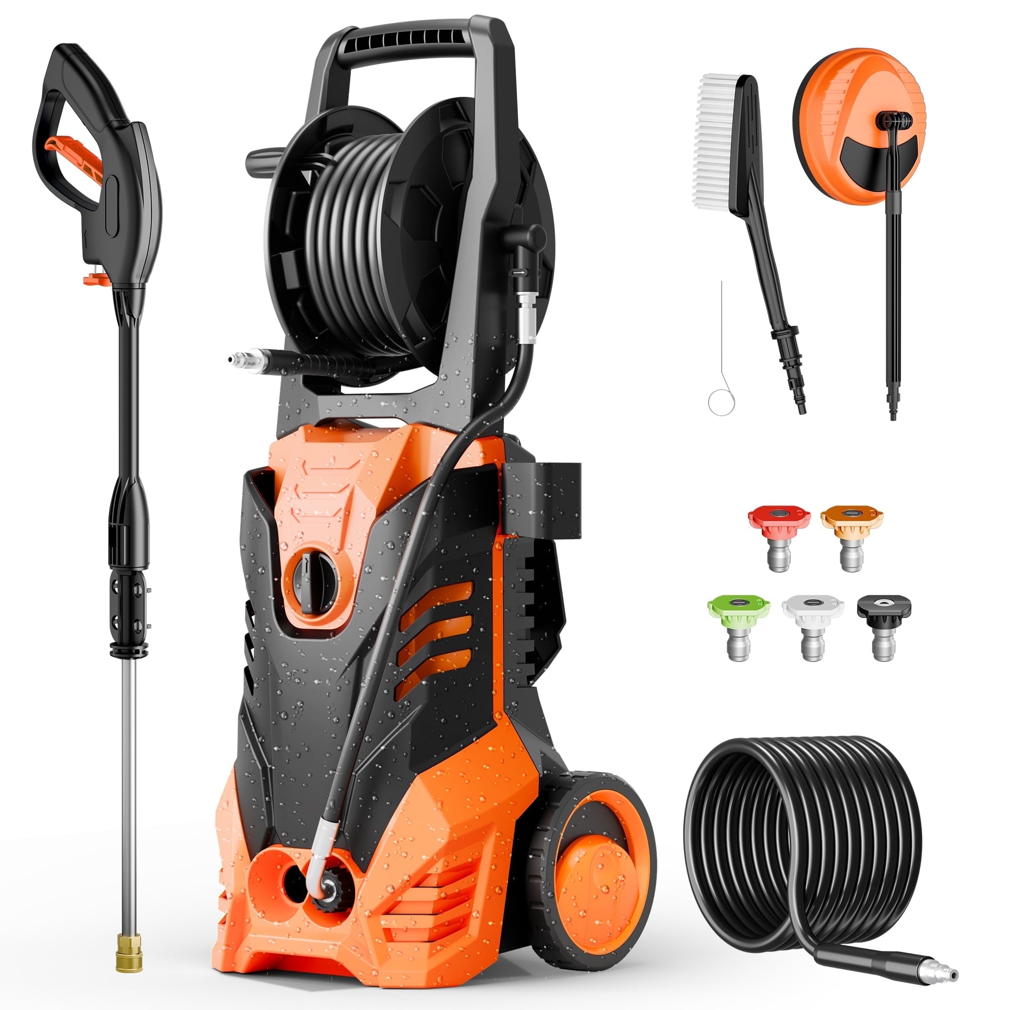 Pressure Washer, 3800PSI 2.6 GPM Max Power Washer Electric Powered for Cars, Fences, Patios, Decks, Patios,Orange