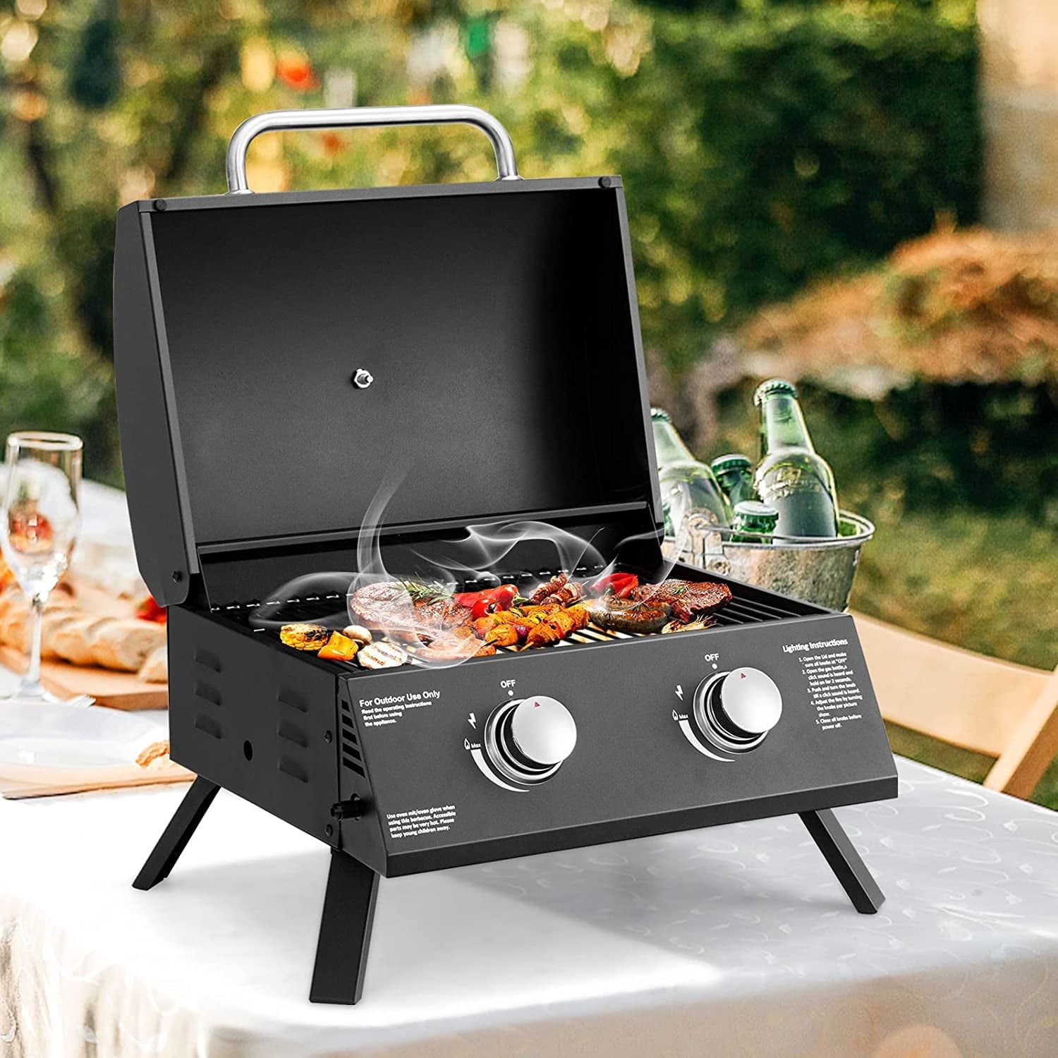 Furnibear 2 Burner Portable Propane Gas Grill, Black