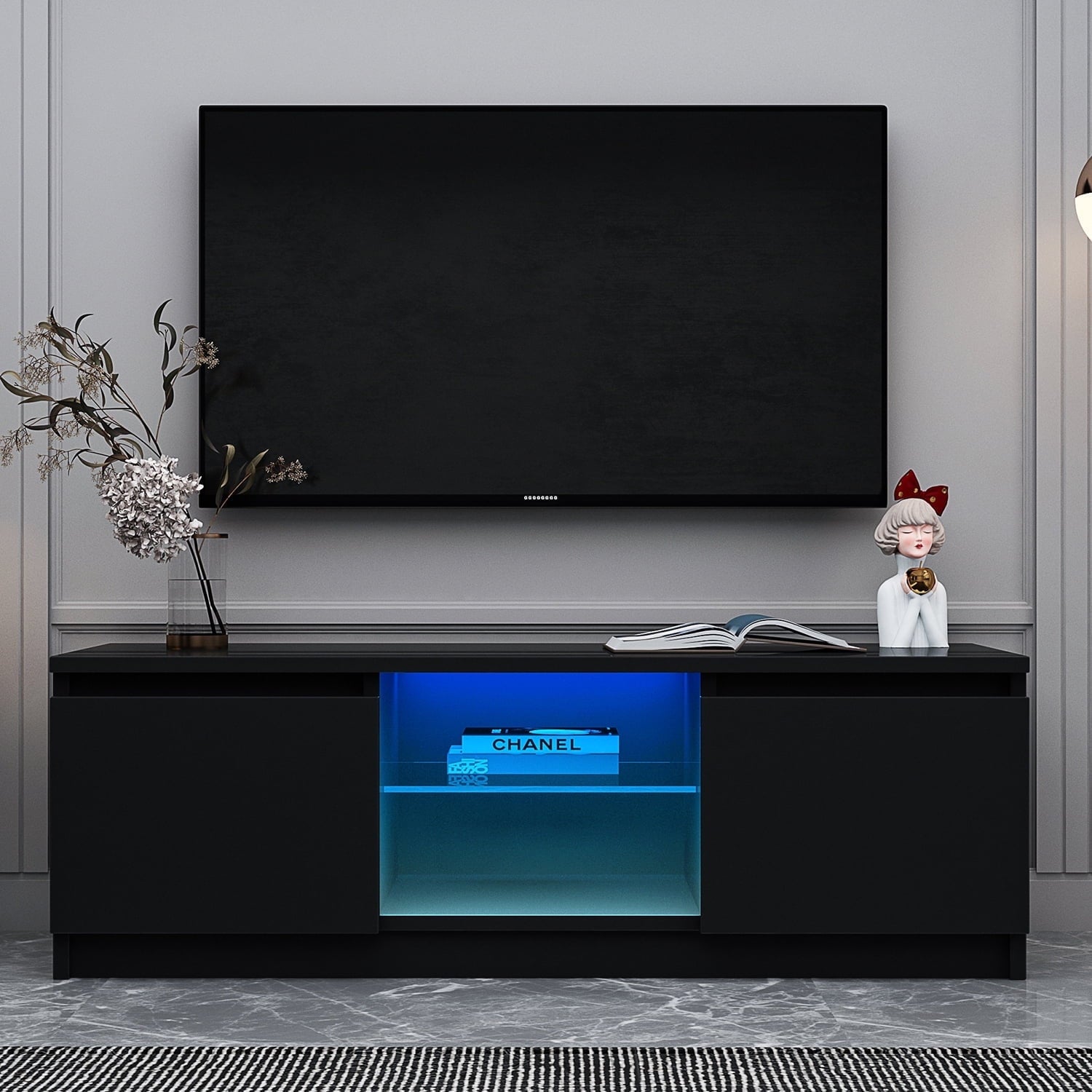 Furnibear LED TV Stand for TVs up to 55 inch,Black
