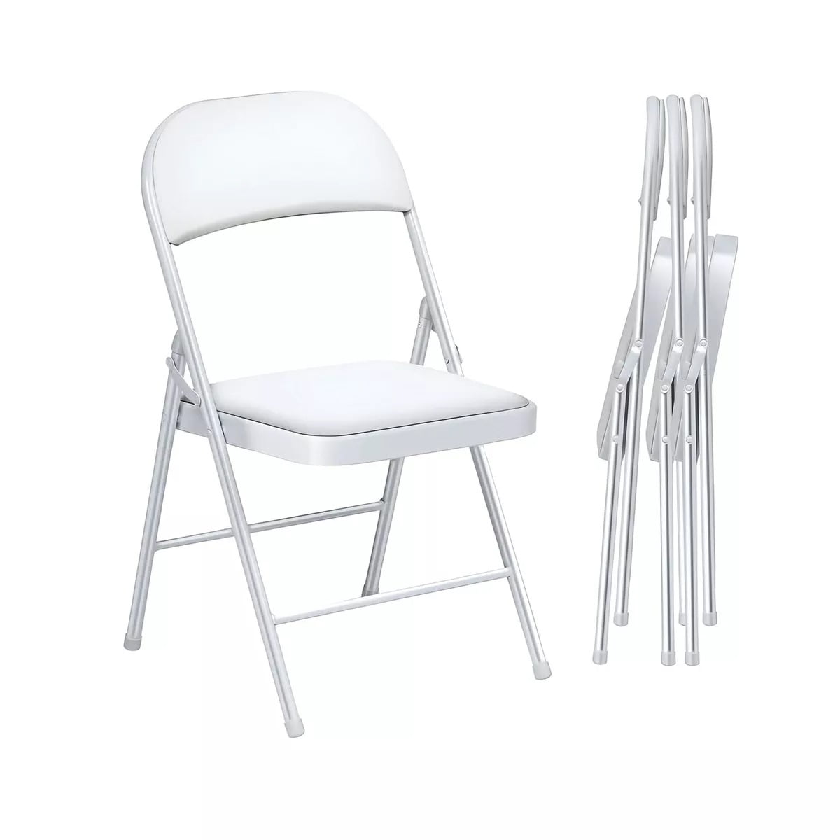 Furnibear 4 Pack Folding Chairs with Padded Vinyl Seat, Heavy-Duty Metal Frame, Supports 330 lbs, Portable Lightweight,White