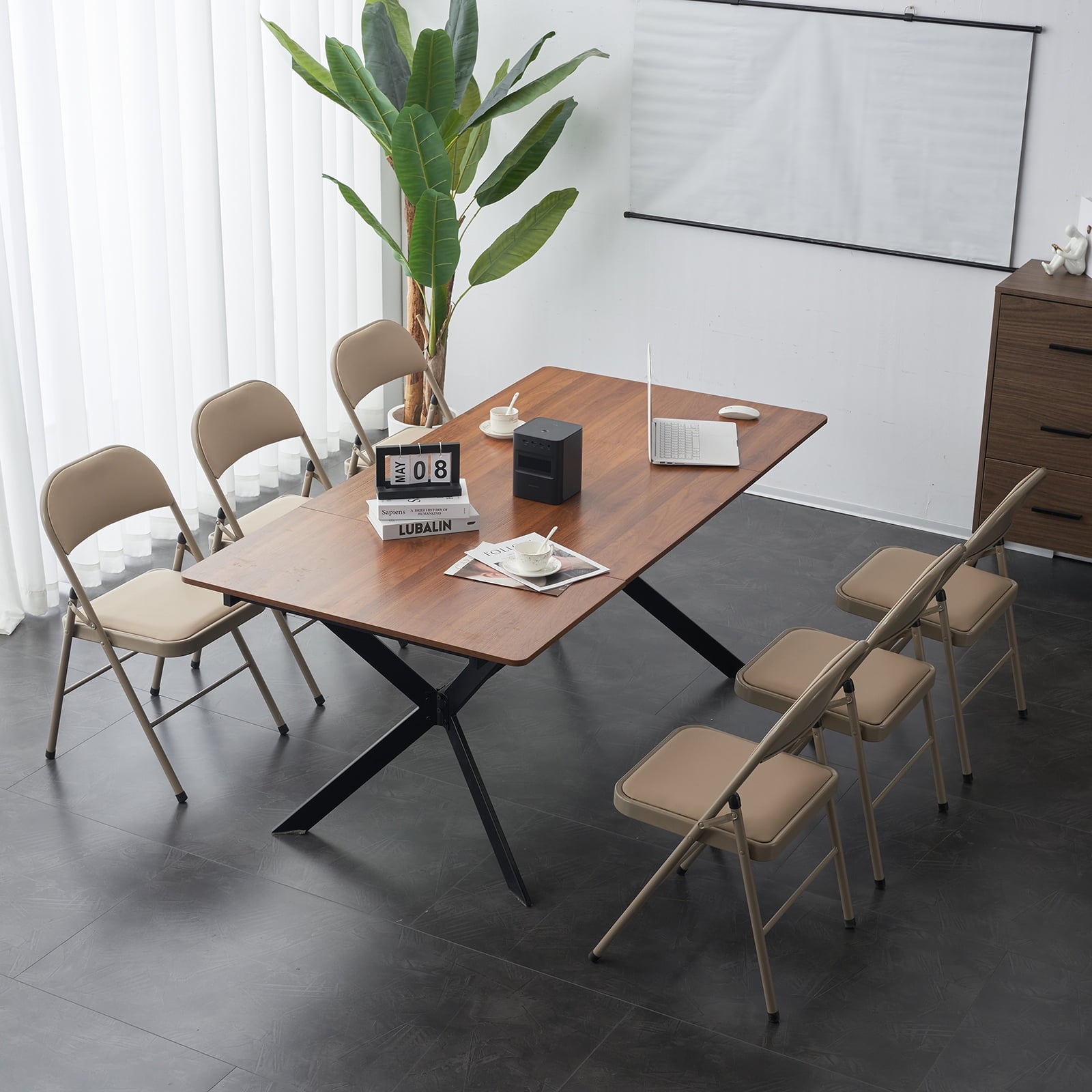Furnibear 6 Pack Folding Chairs, Leather Padded Cushion Chairs with Comfortable Cushion and Stainless Steel Frame for Home and Office, for Indoor and Outdoor Events