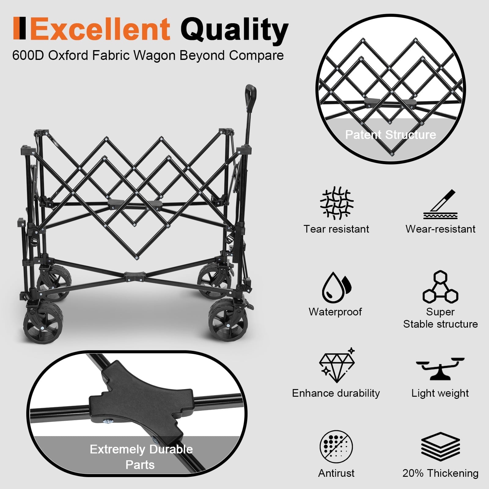Furnibear Double Decker Folding Wagon, 450 lb Heavy Duty, 54" Extendable All-Terrain Wheels, 3-Second Collapsible Utility Cart for Camping,Beach,Shopping