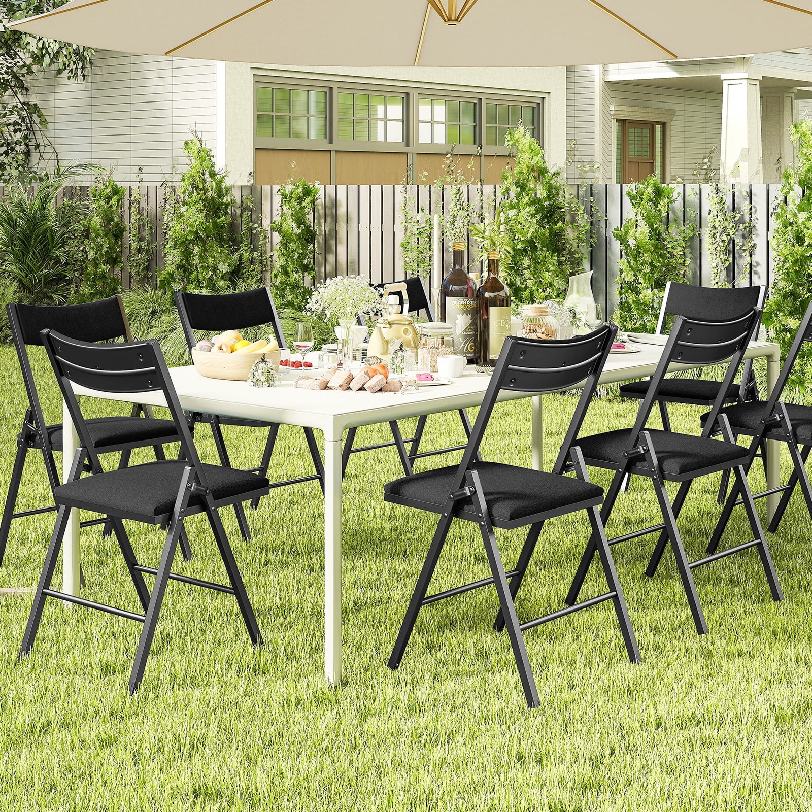 Furnibear 4 Pack Folding Chairs with Padded Vinyl Seat, Heavy-Duty Metal Frame, Supports 330 lbs, Portable Lightweight,Black